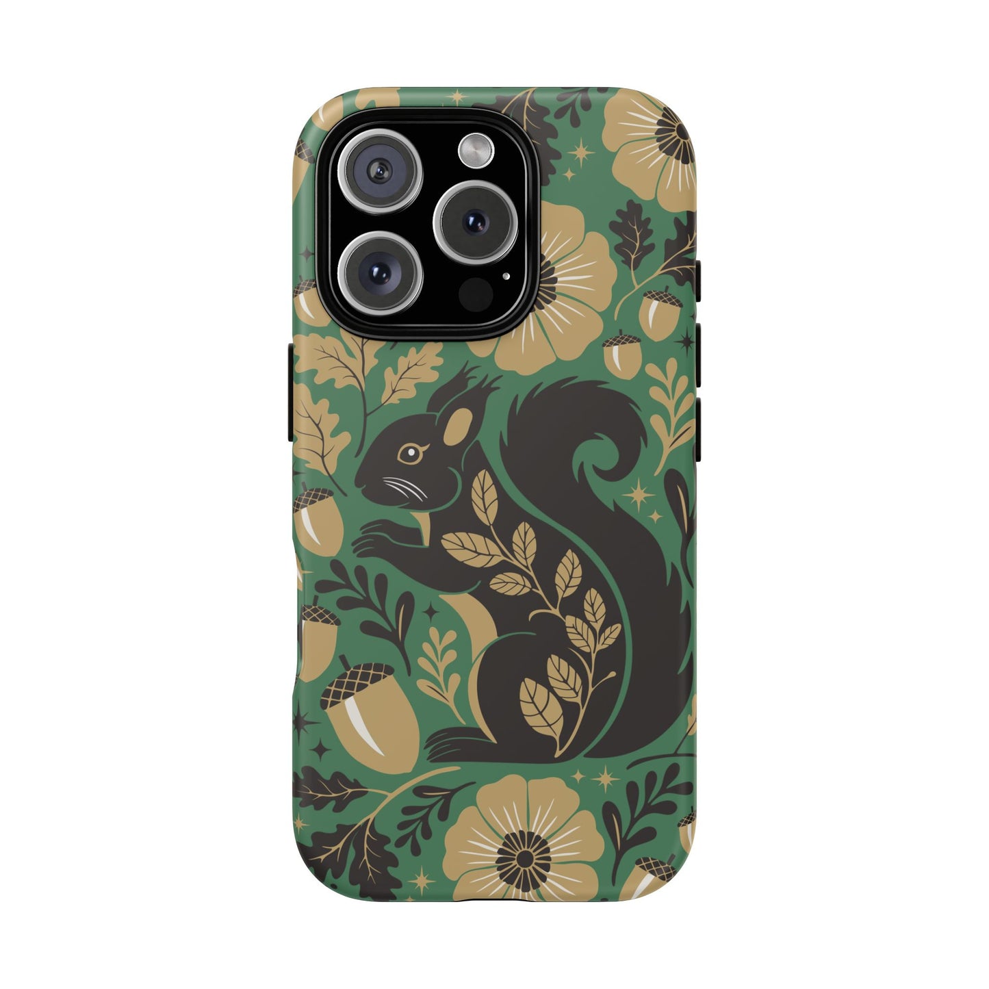 Green Squirrel Floral Pattern Cell Phone Case | Botanical Folk Art Acorn Leaves Design, Iphone Google Pixel Samsung Cases Matte Finish