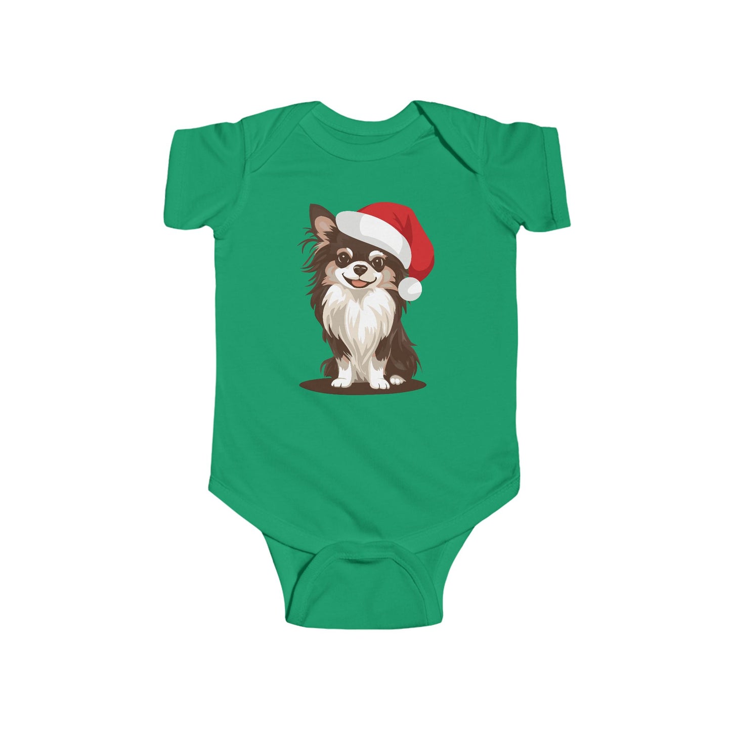 Christmas Long Haired Chihuahua Dog Baby One Piece, Festive Holiday Xmas Santa Dogs Infant Bodysuit, Clothes For Babies