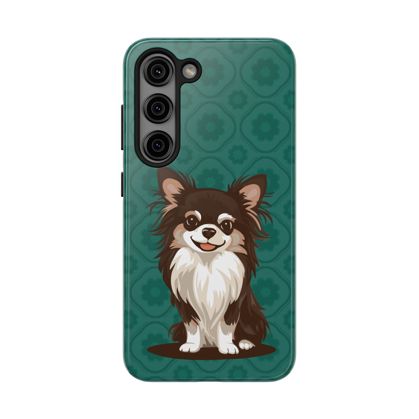 Long Haired Chihuahua Dog Phone Case, Tough Phone Cases Pet Dogs Teal Pattern