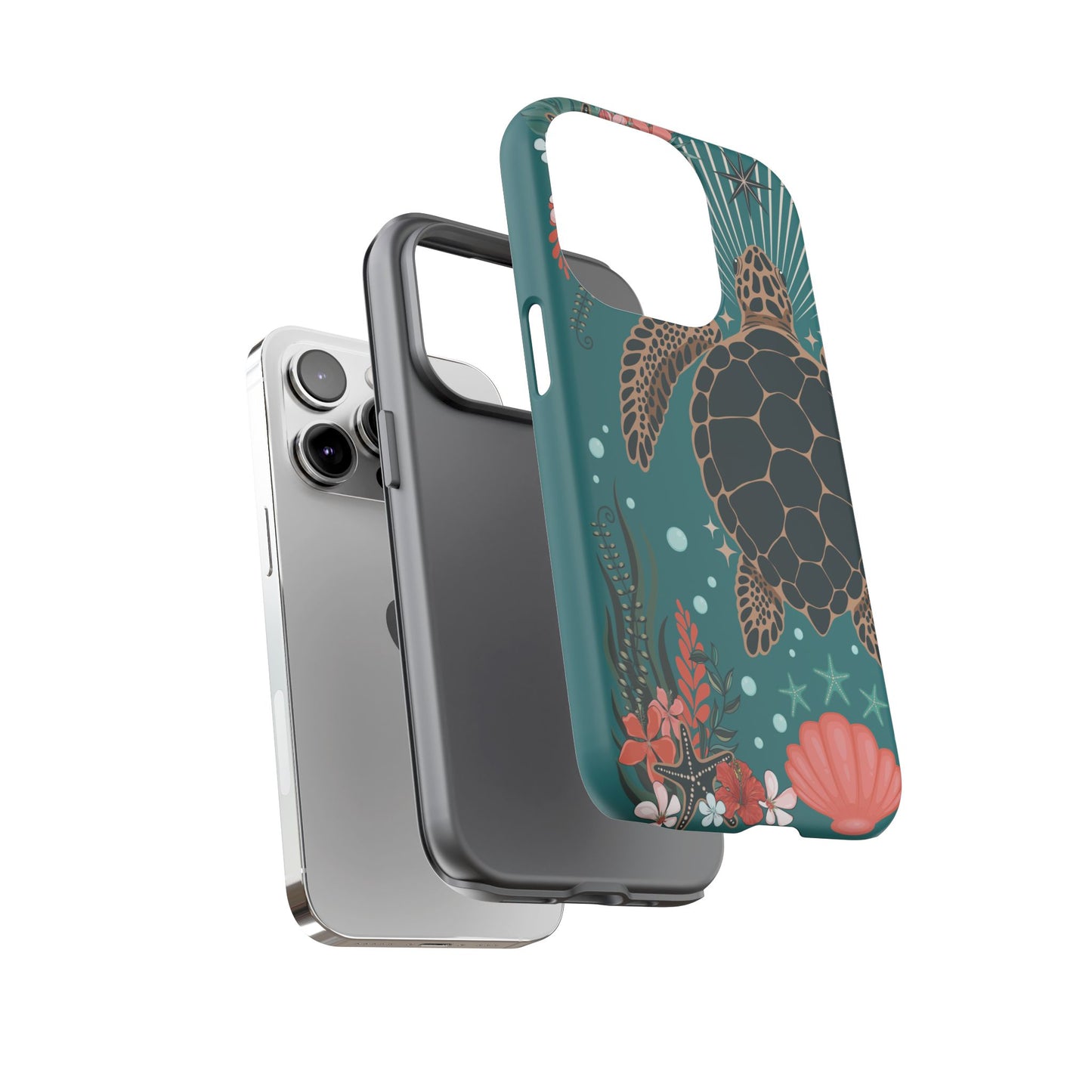 Sea Turtle Illustration Phone Case | Ocean Turtles Coral Floral Pattern Cell Phone Cases - Iphone, Google Pixel, Samsung - Matte Finish
