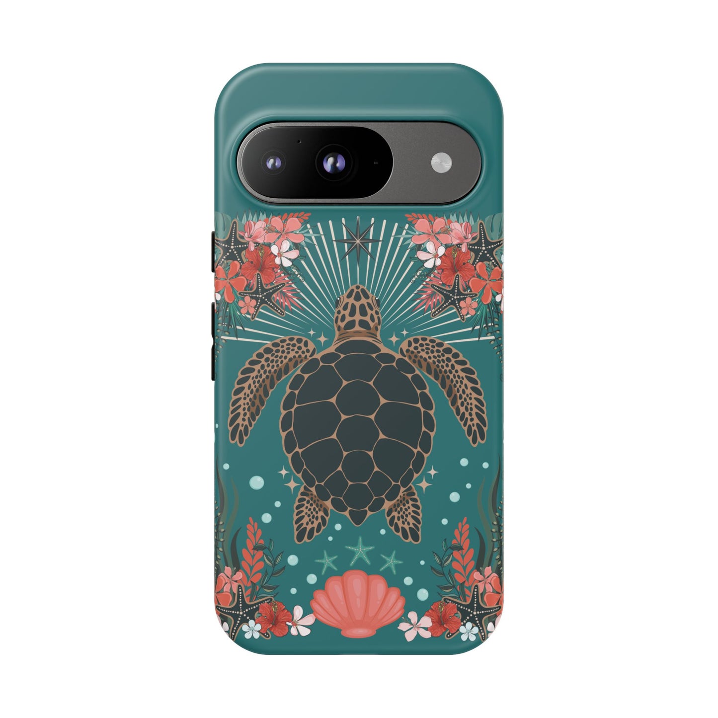 Sea Turtle Illustration Phone Case | Ocean Turtles Coral Floral Pattern Cell Phone Cases - Iphone, Google Pixel, Samsung - Matte Finish