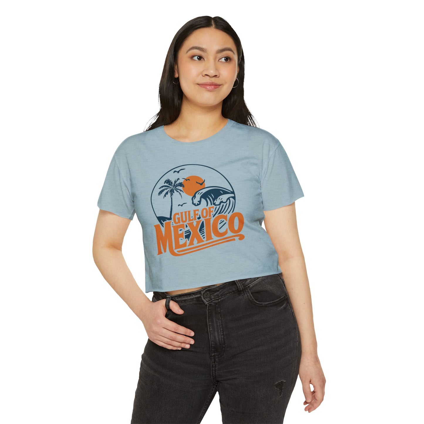 Gulf of Mexico Women's Crop Top, Retro Travel Destination Summer Cropped Tee, Beachwear Vacation T-shirt
