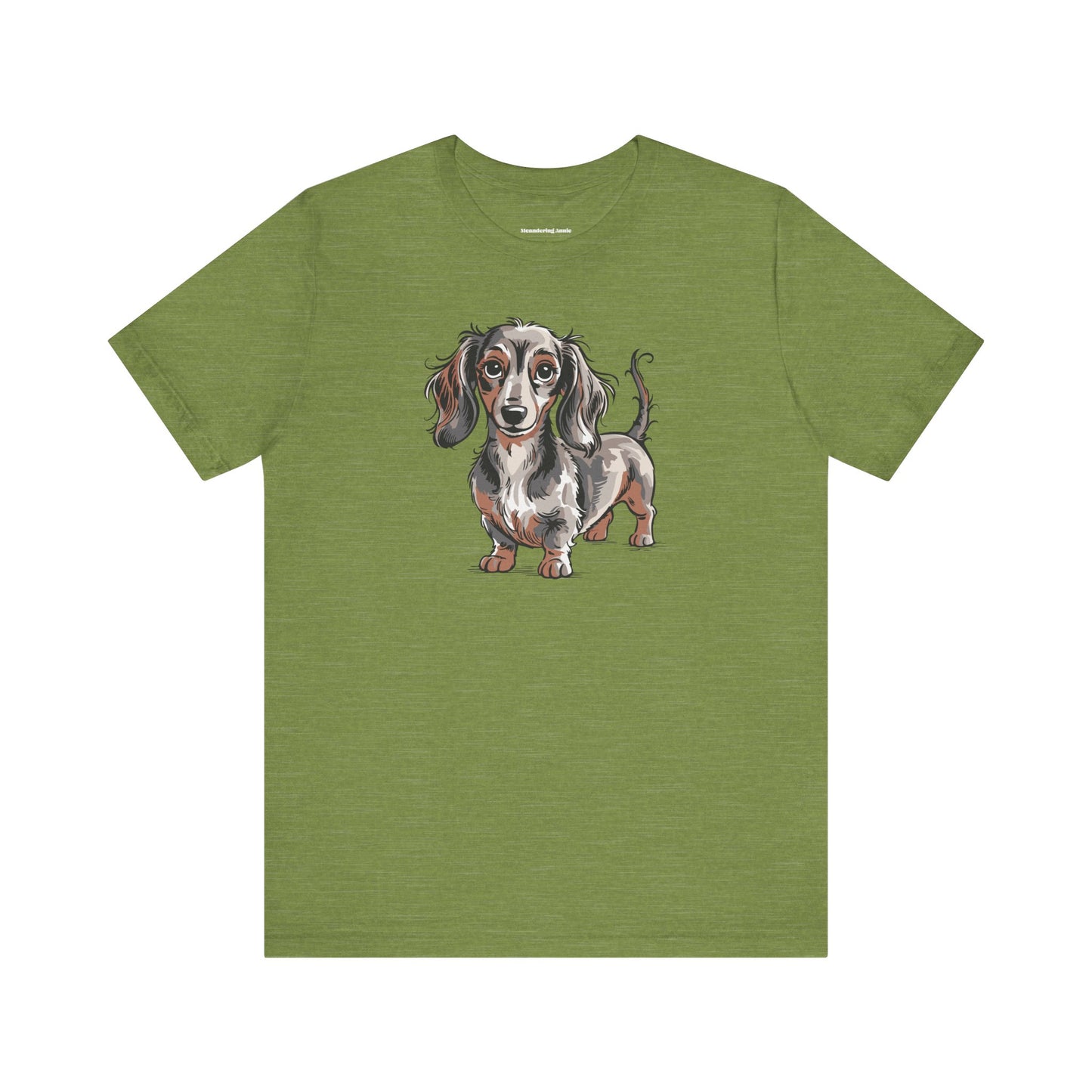 Long Haired Dachshund Dog Illustration T-shirt | Cute Wiener Dogs Tee, 100% Cotton Short Sleeve Shirts