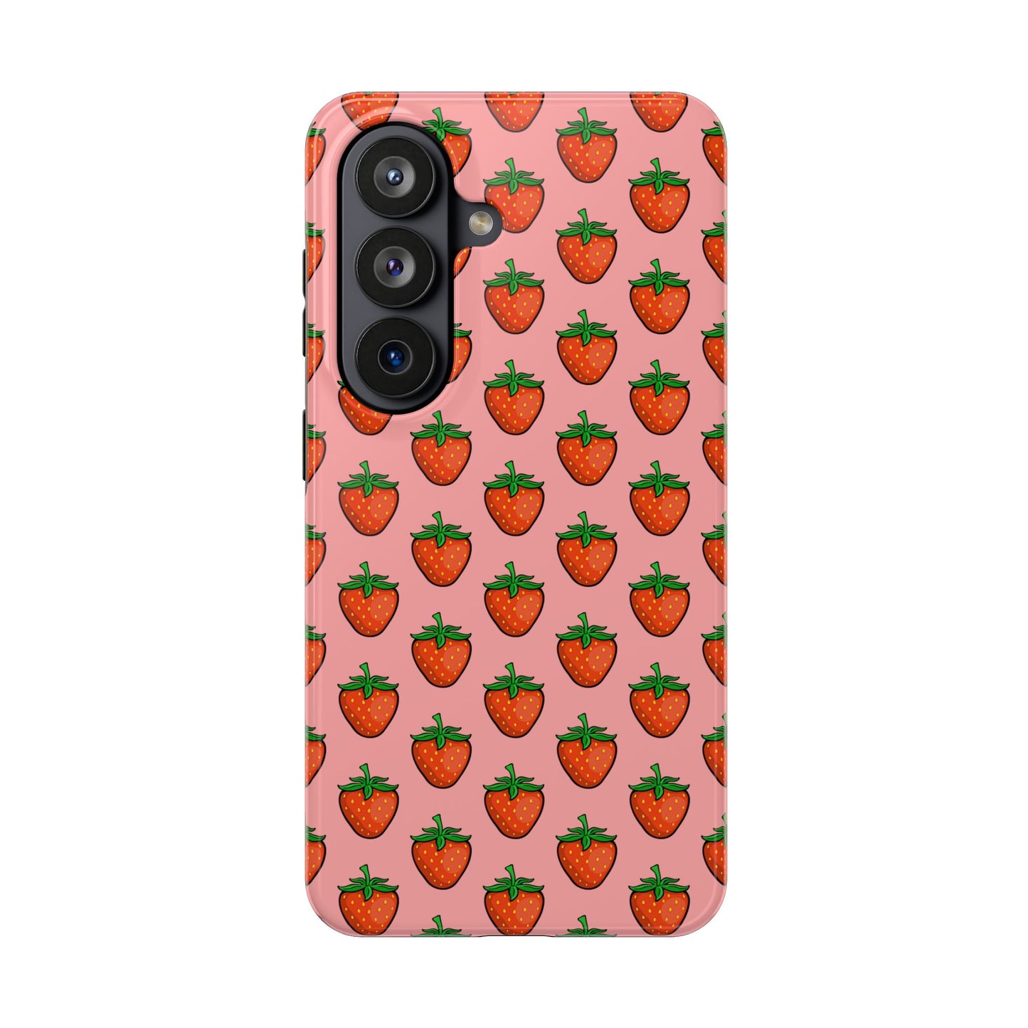 Strawberry Pattern Tough Phone Case, Cute Pink Berry Fruit Strawberries Design Cell Phone Cases