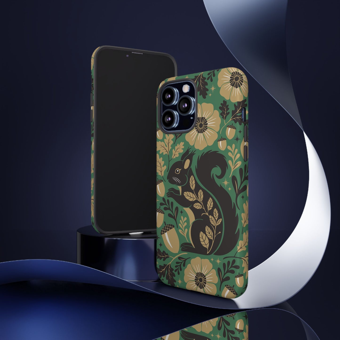 Green Squirrel Floral Pattern Cell Phone Case | Botanical Folk Art Acorn Leaves Design, Iphone Google Pixel Samsung Cases Matte Finish