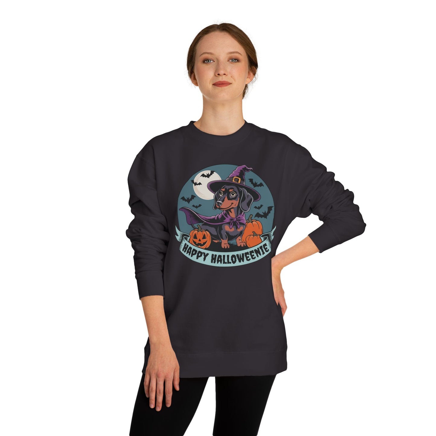 Spooky Dachshund Halloween Sweatshirt, Happy Halloweenie Witchy Weiner Long Dog Shirt, Funny Halloween Outfit, Crewneck Sweatshirts