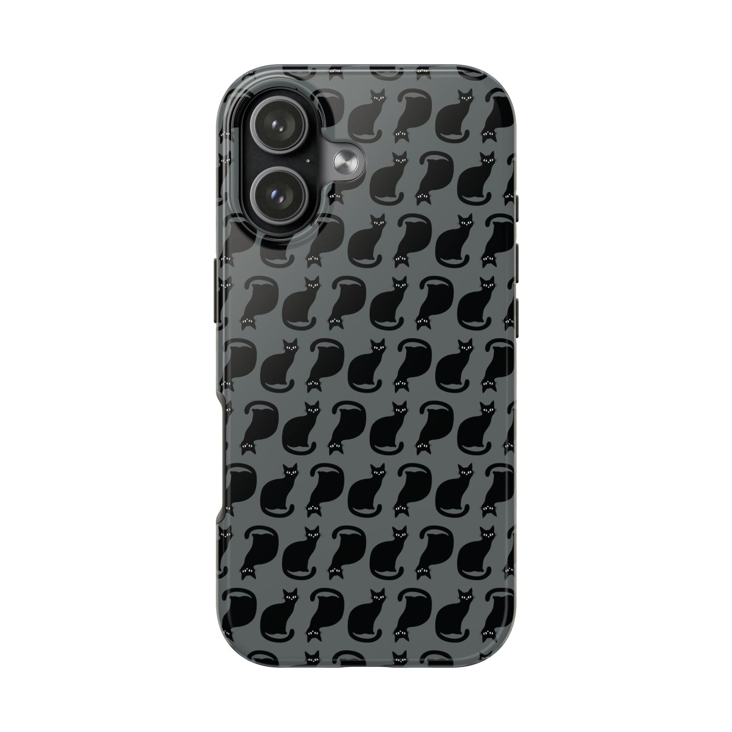 Black Cat Silhouette Pattern Cell Phone Case, Dark Gray Goth Kitty Tough Phone Case