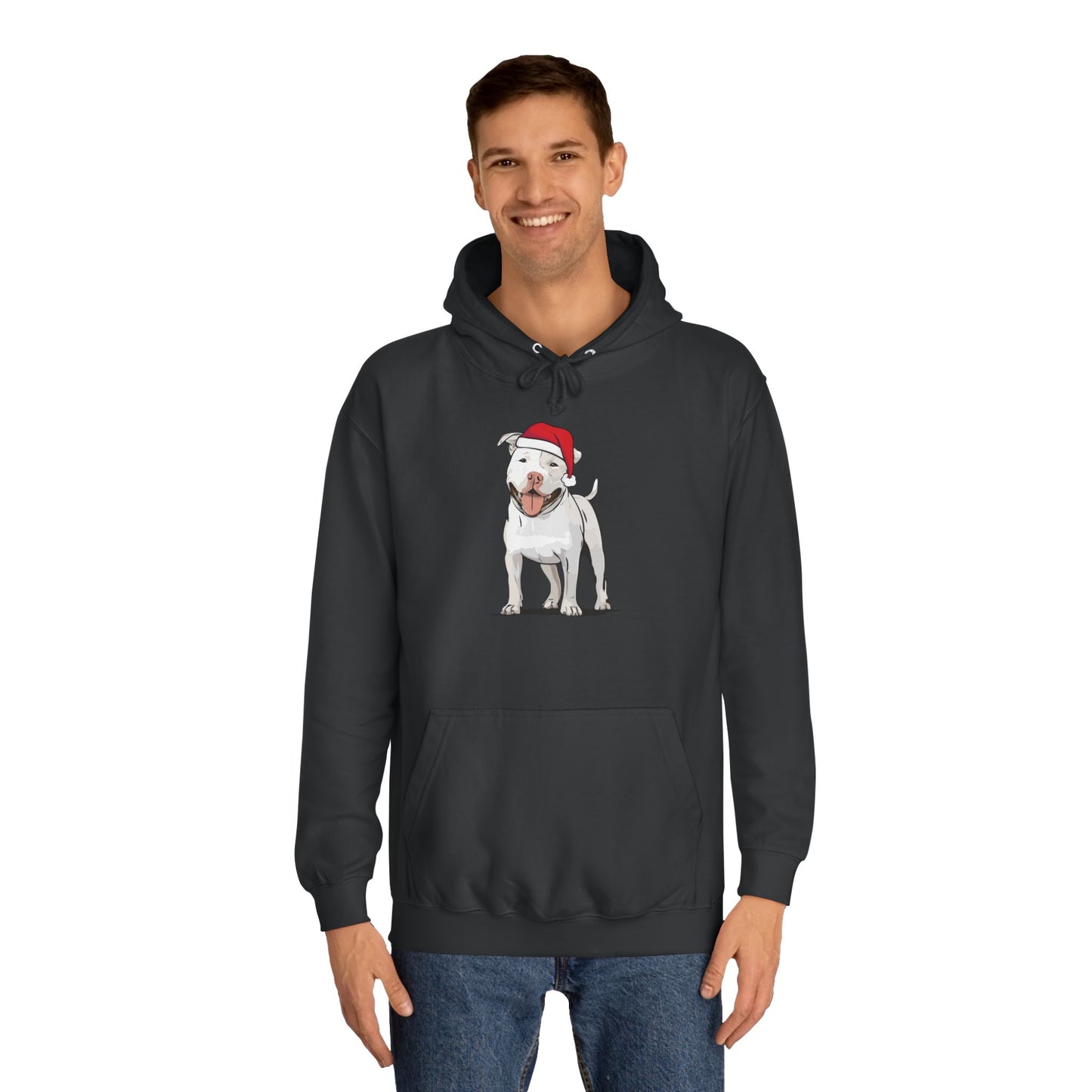 Pit Bull Terrier Dog Holiday Hoodie, Christmas Pullover Hooded Sweatshirt, Xmas Santa White Pitbull Dogs Apparel Hoodies Sweatshirts