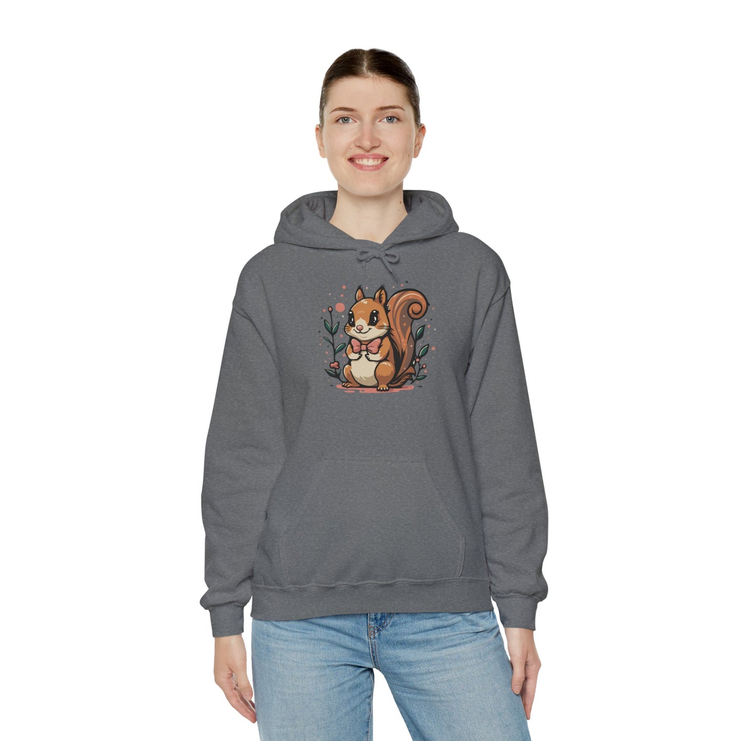 Woodland Squirrel Hoodie - Cute Squirrel with Bowtie and Flowers - Unisex Womens Mens Hooded Sweatshirt