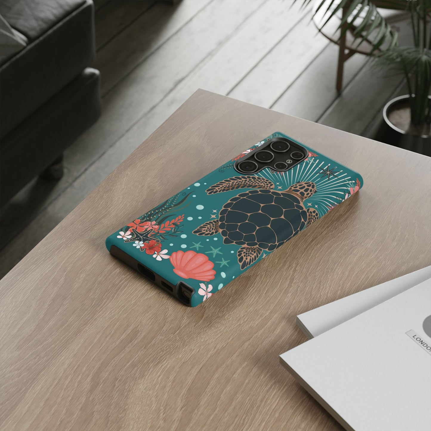 Sea Turtle Illustration Phone Case | Ocean Turtles Coral Floral Pattern Cell Phone Cases - Iphone, Google Pixel, Samsung - Matte Finish