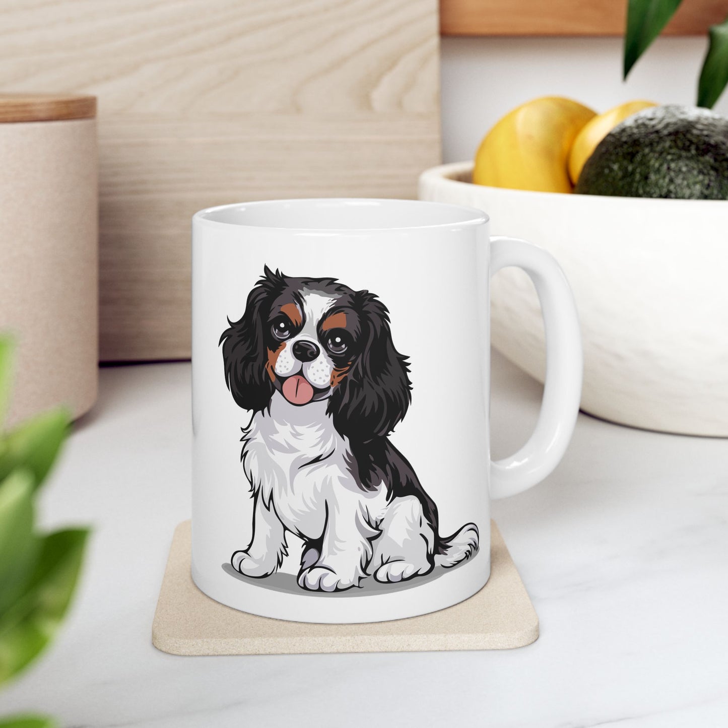 Charlie Cavalier King Charles Spaniel Dog White Ceramic Mug 11oz with Pet Dog Cavalier Puppy Print