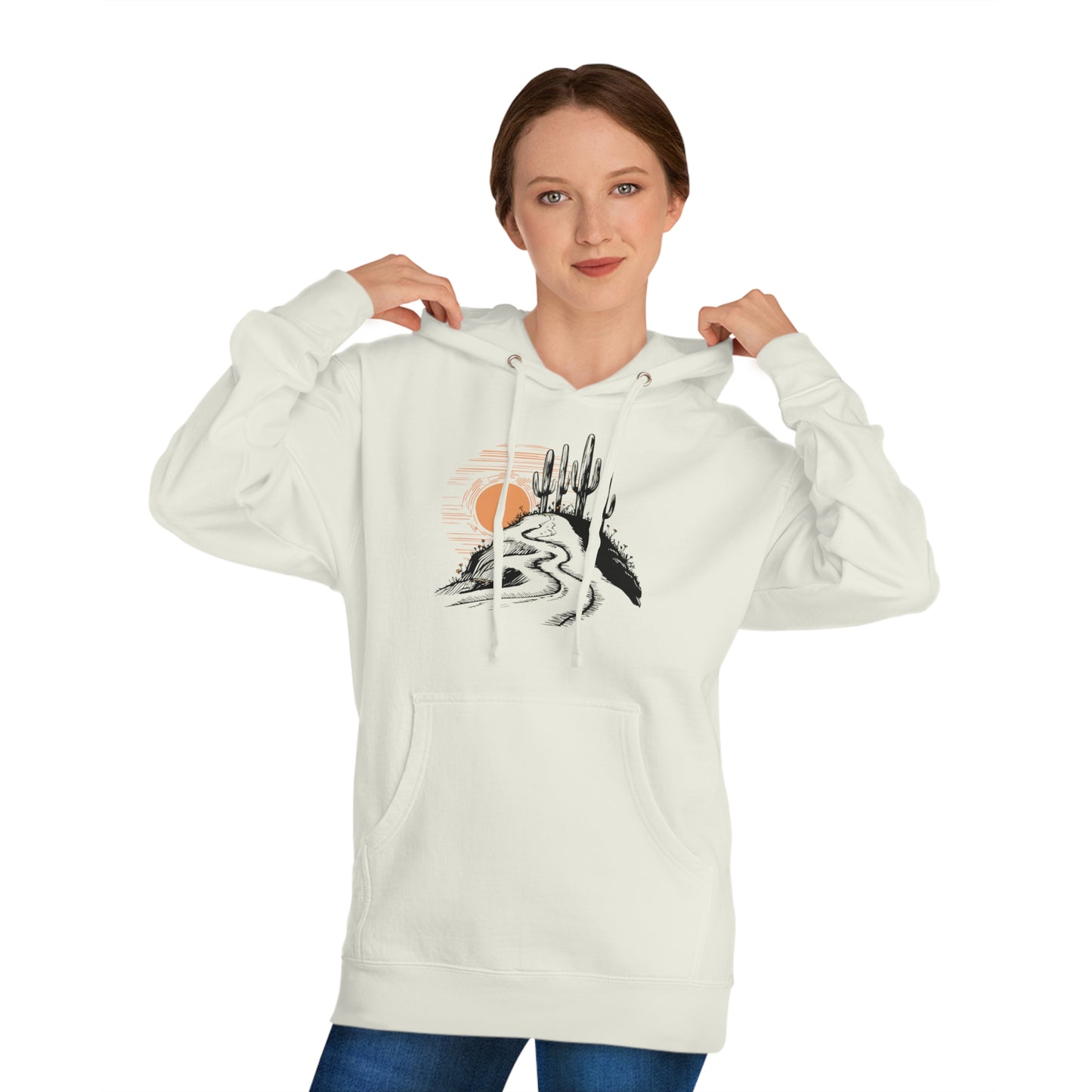 Arizona Desert Cactus Landscape Hoodie - Mens Womens Unisex Hooded Sweatshirt with Saguaro Cactus Sunset Print