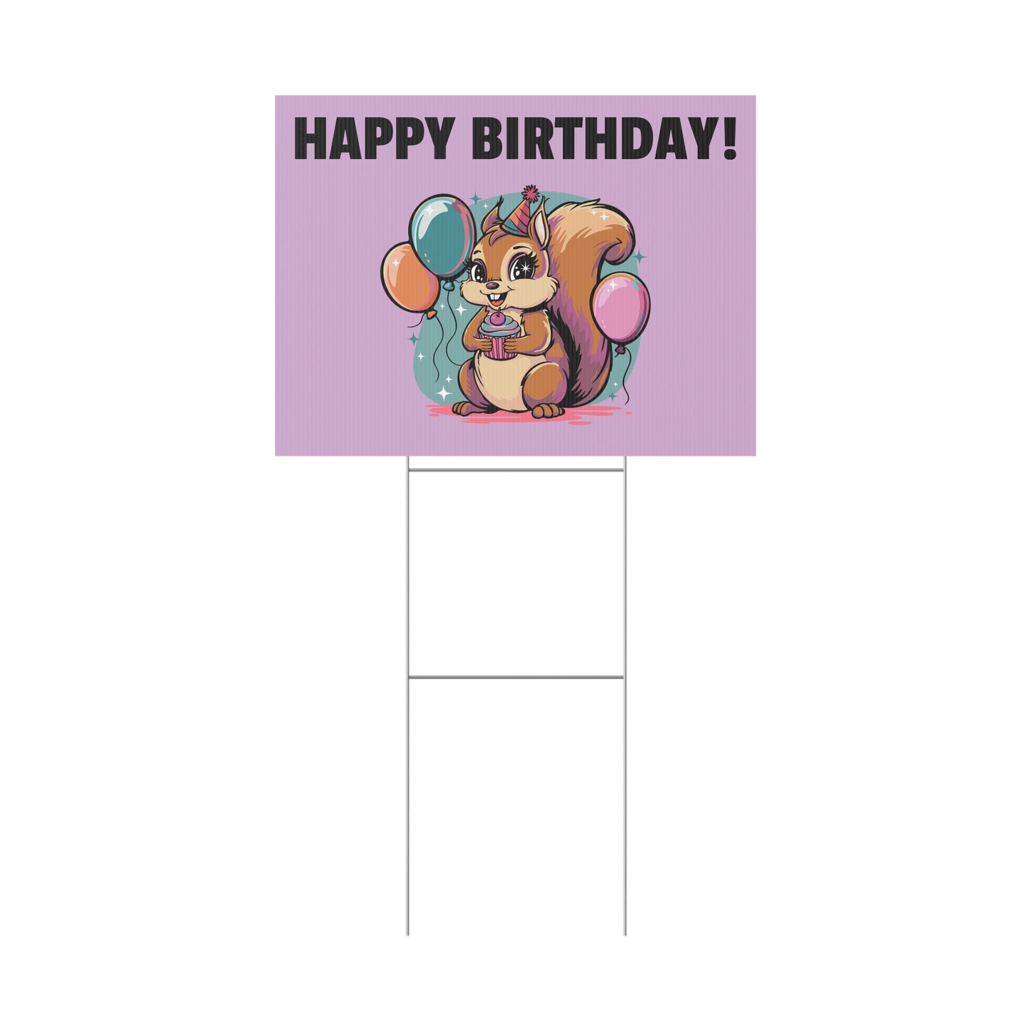 Happy Birthday Party Squirrel Plastic Yard Sign Purple Squirrels Balloons Cupcake Celebration Squirrels B-day Yard Signs