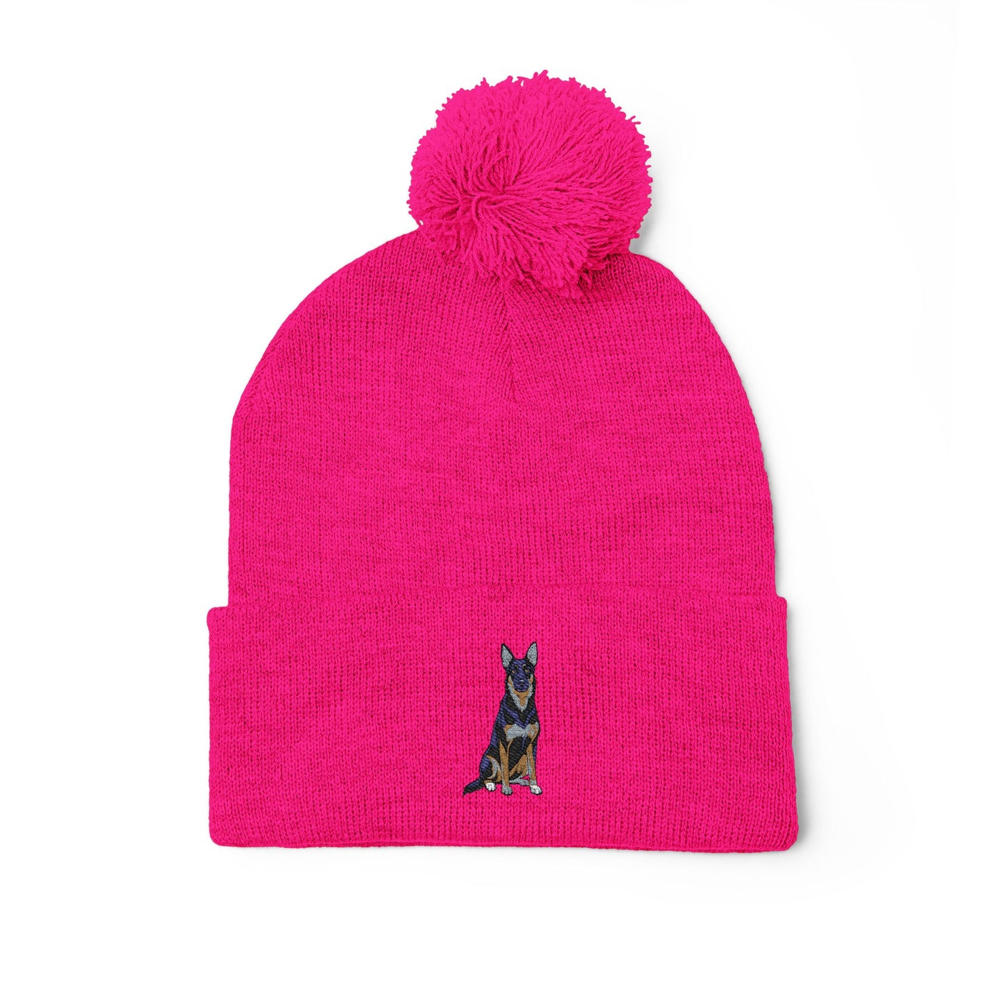 Buddy Embroidered Pom-Pom Knit Beanie Cap, German Shepherd Dog Design, Winter Hat, Accessories Gift, Dog Lover Beanies