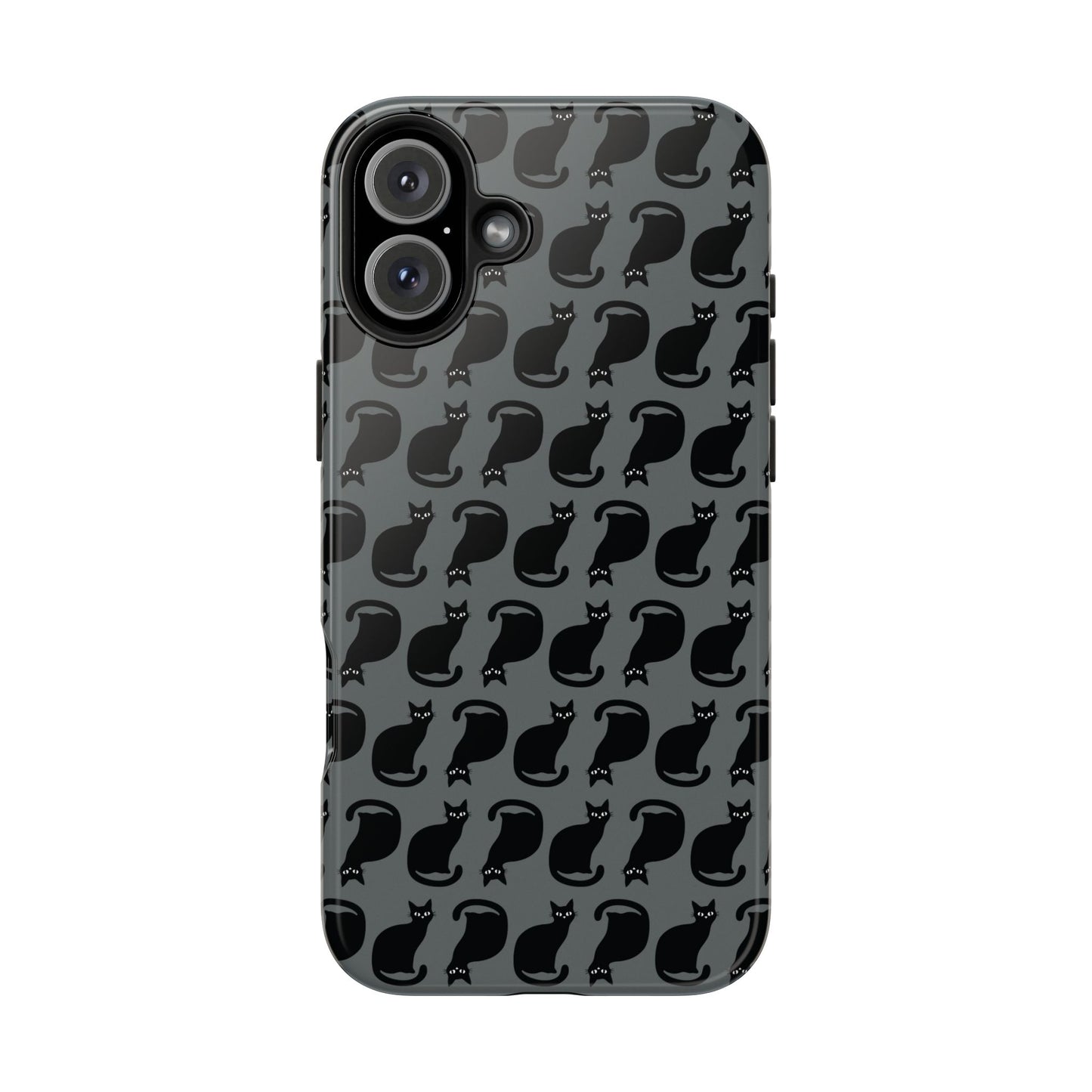Black Cat Silhouette Pattern Cell Phone Case, Dark Gray Goth Kitty Tough Phone Case