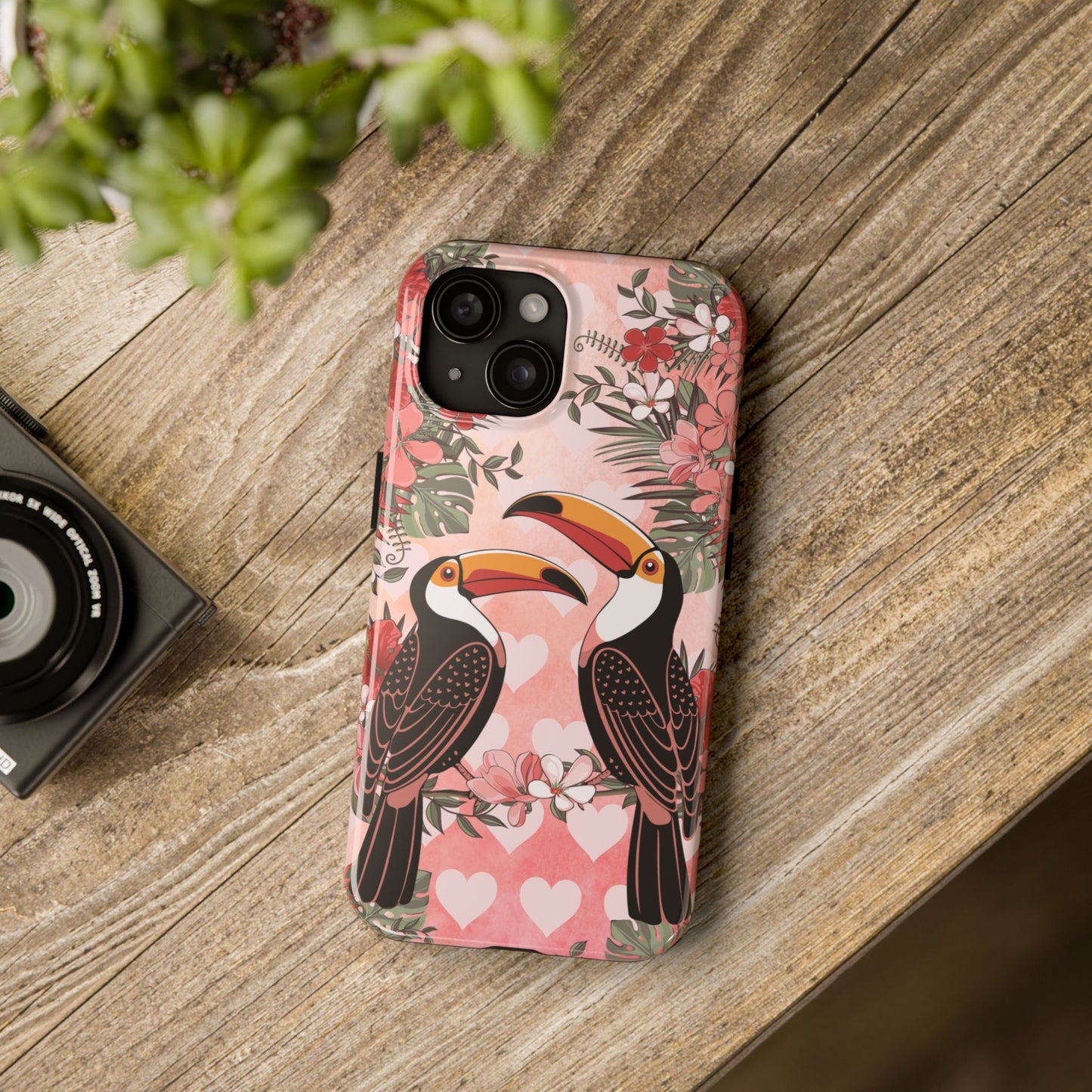Toucan Tropical Love Birds Phone Case | Tropic Toucans Floral Hearts Art Cell Phone Cases