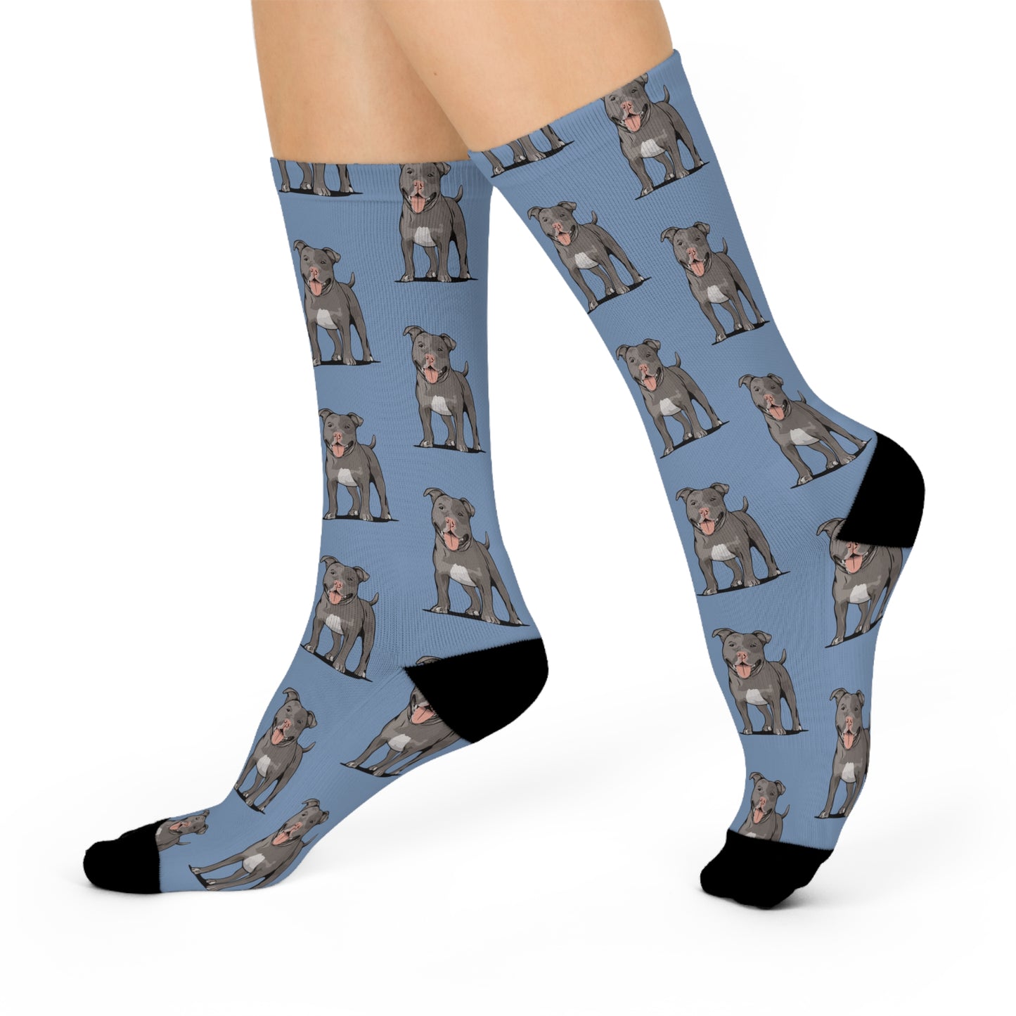 Pitbull Crew Socks, Blue & Gray Pit Bull Dog Lover Gift, Cute Puppy Print Novelty Gifts, Pet Owner Present, Unisex Pittie Puppy Accessories