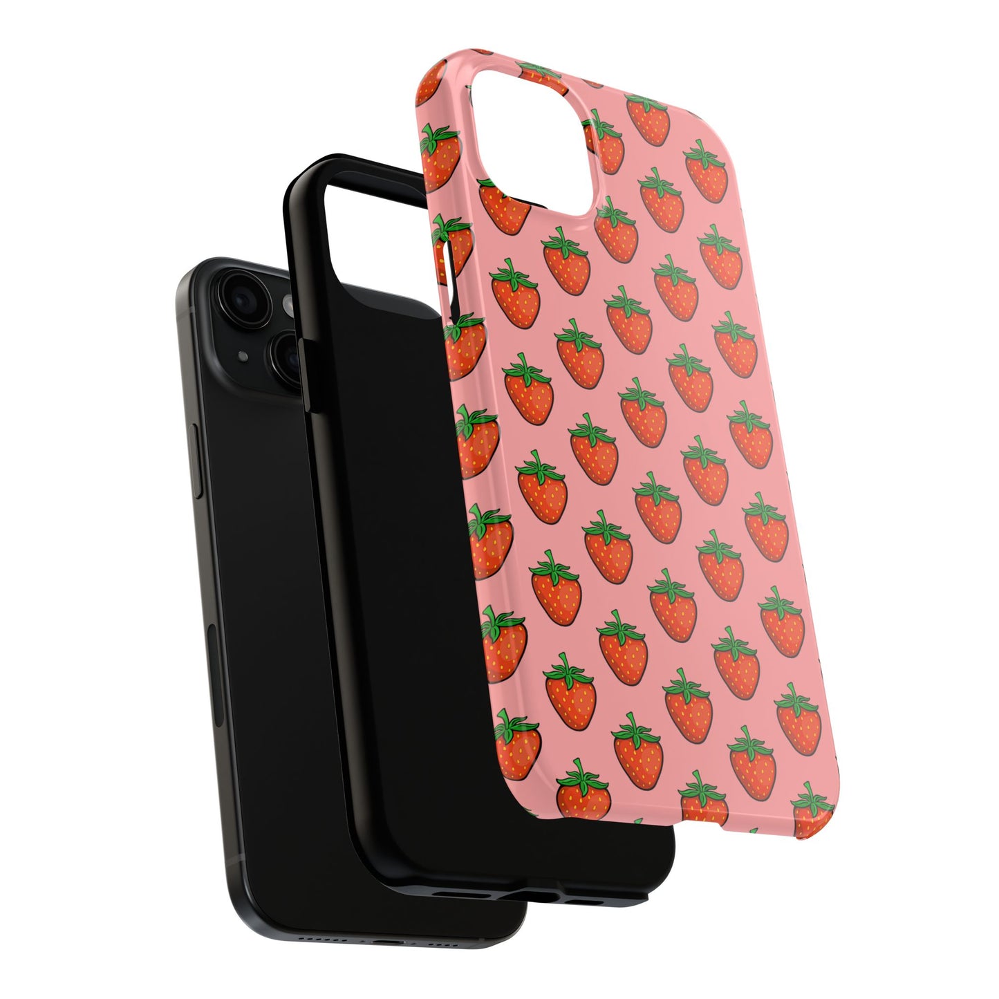 Strawberry Pattern Tough Phone Case, Cute Pink Berry Fruit Strawberries Design Cell Phone Cases