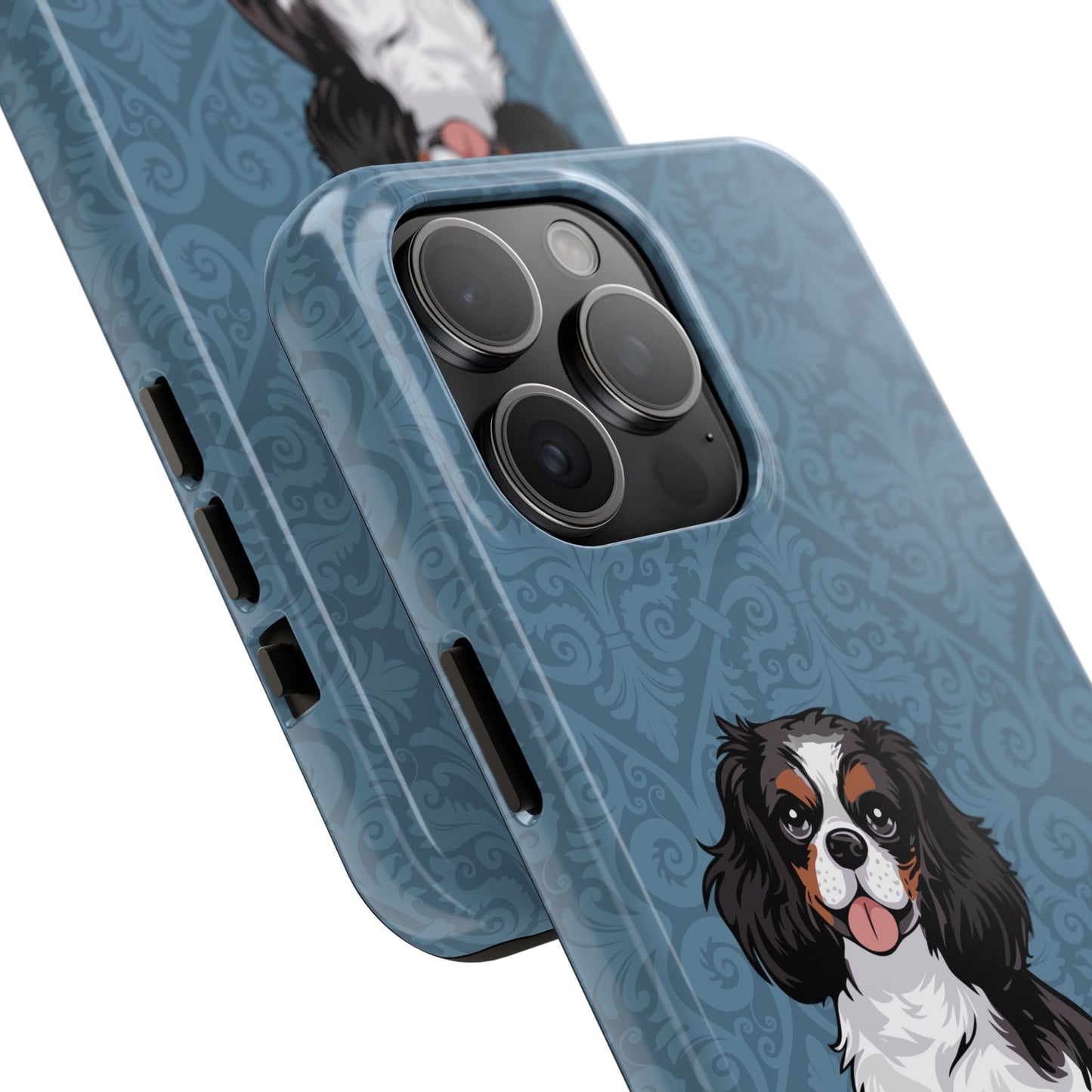 Tricolor Cavalier King Charles Spaniel Dog Phone Case, Tough Phone Cases Pet Dogs Blue Pattern
