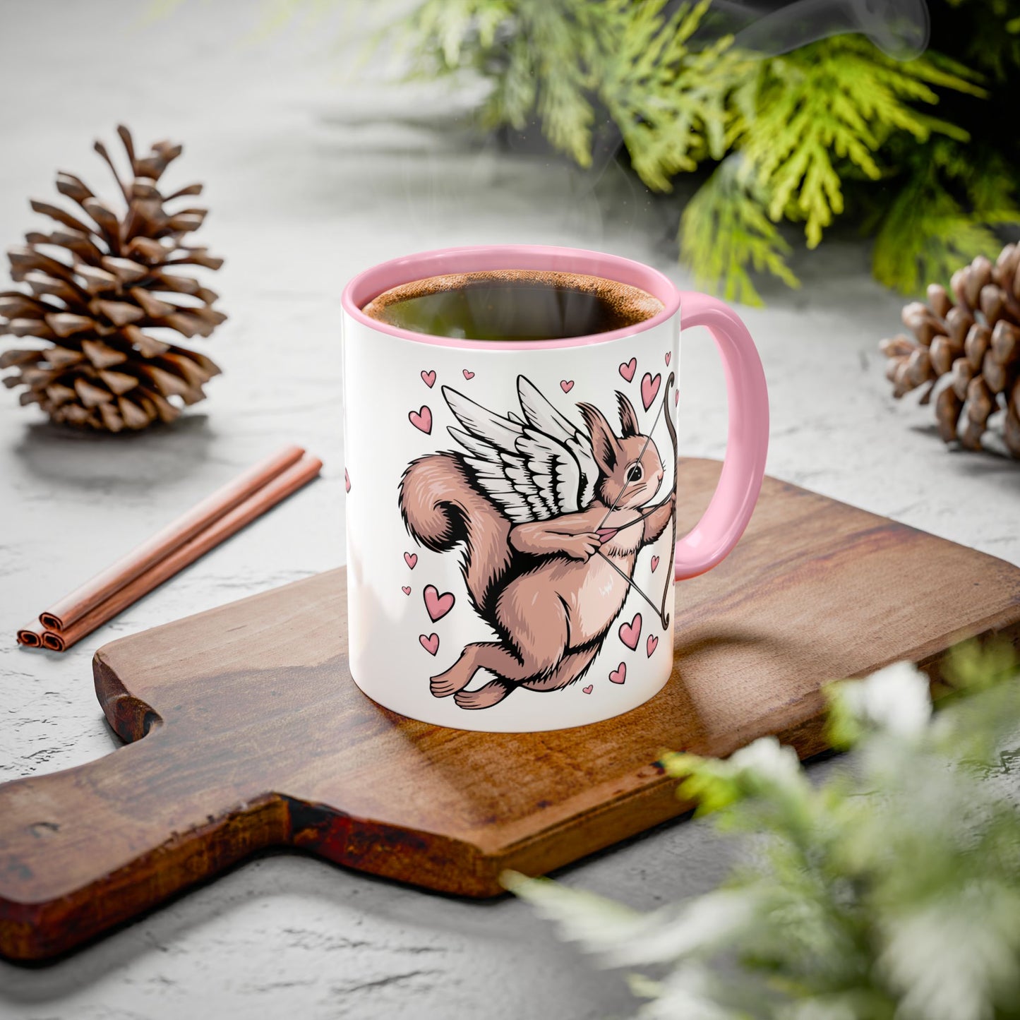Cupid Squirrel Valentine's Day Pink & White Ceramic Coffee Mug 11oz Valentine Cupid Arrow Squirrels Valentine's Romantic Mugs Gifts