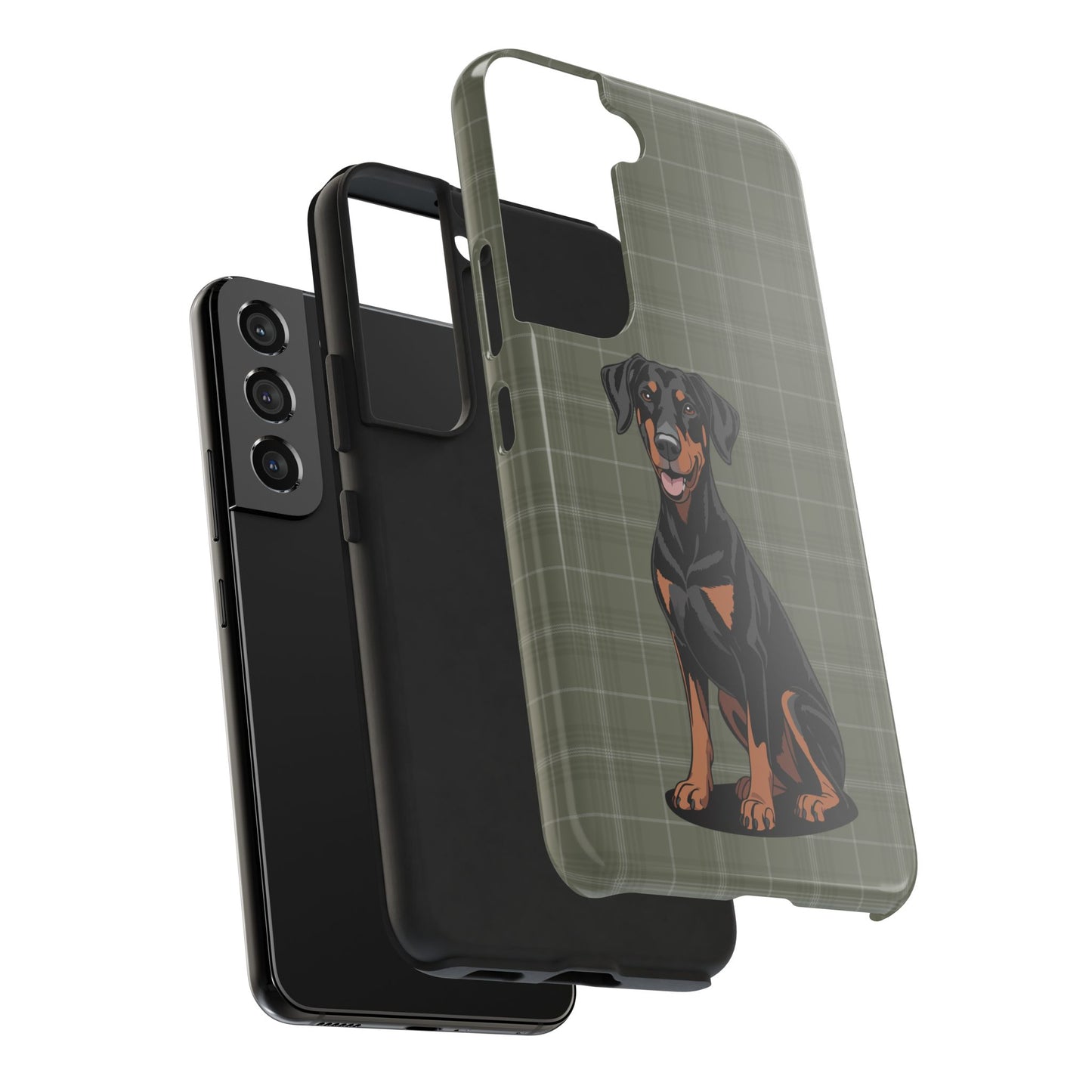 Doberman Pinscher Dog Phone Case, Tough Phone Cases Pet Dogs Green Plaid Pattern
