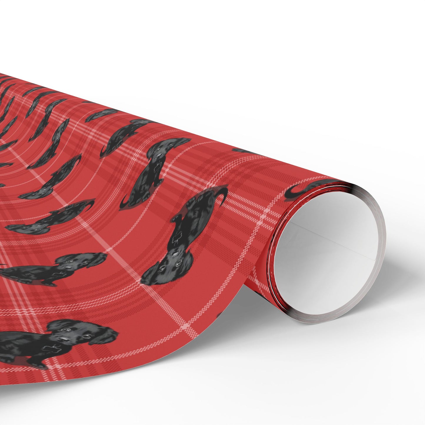 Black Chiweenie Puppy Dog Wrapping Paper, Red Plaid Dogs Print Gift Wrap Roll, Christmas Holiday Birthday Matte Wrapping Papers