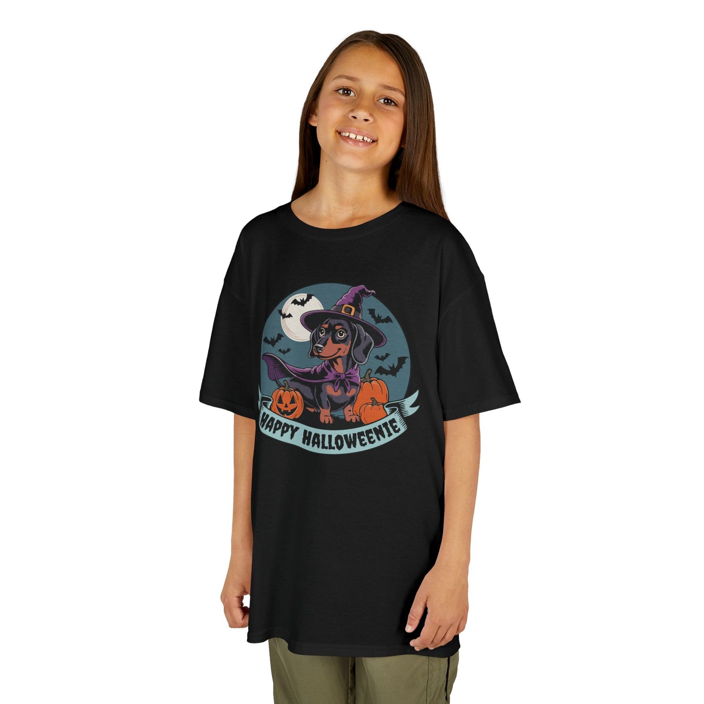 Halloweenie Kids Tee, Spooky Dachshund Shirt, Happy Halloween T-shirt, Kids Witch Cotton Shirts, Fun Fall Holiday Outfits Boys Girls Unisex
