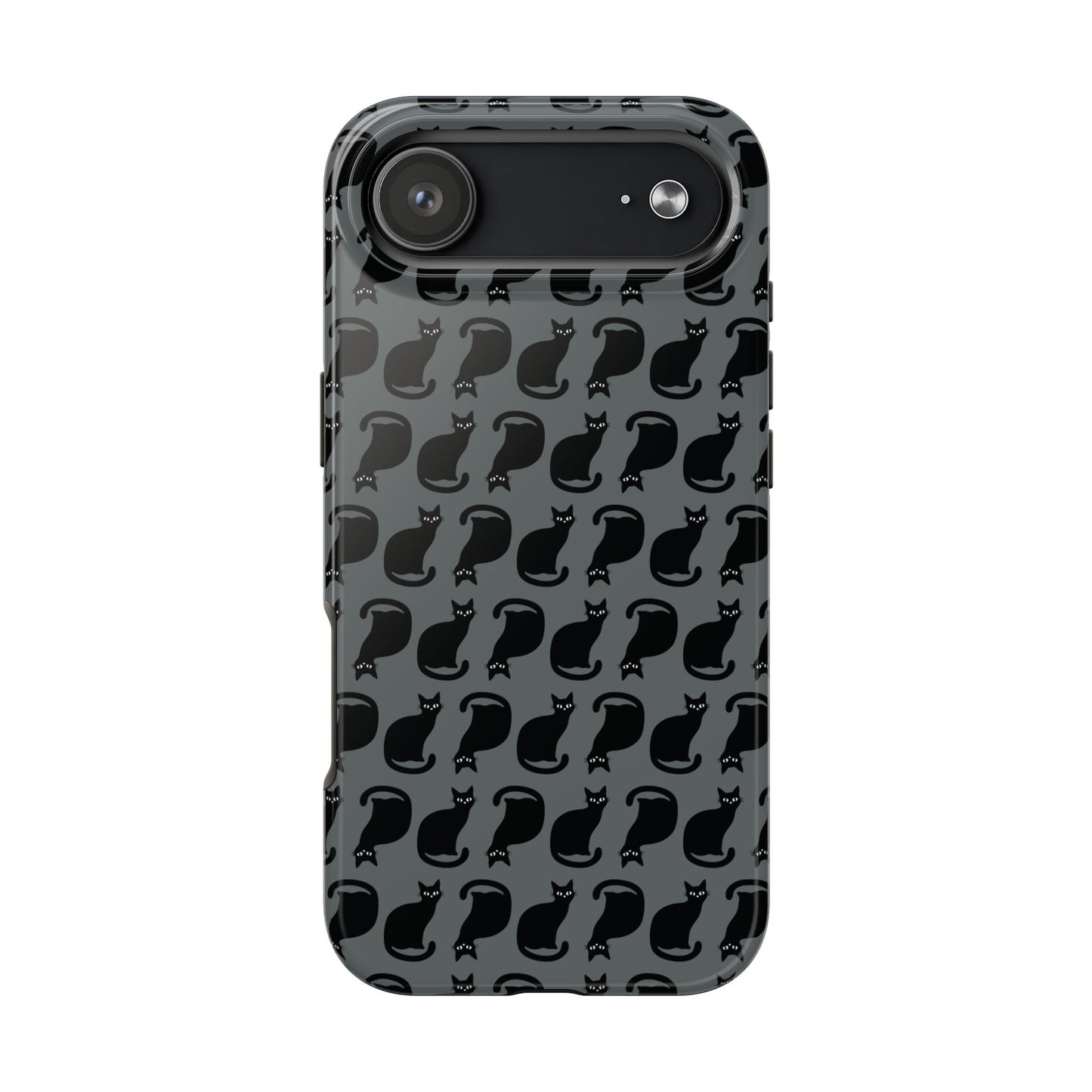 Black Cat Silhouette Pattern Cell Phone Case, Dark Gray Goth Kitty Tough Phone Case