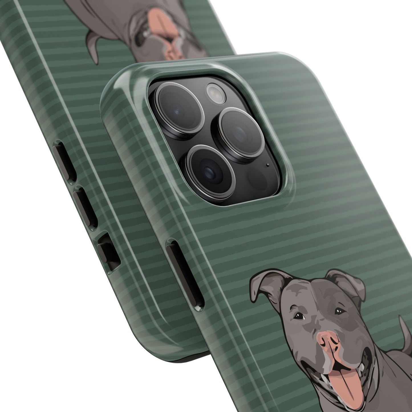 Gray Pit Bull Terrier Dog Phone Case, Tough Phone Cases Pet Pitbull Dogs Green Stripe Pattern