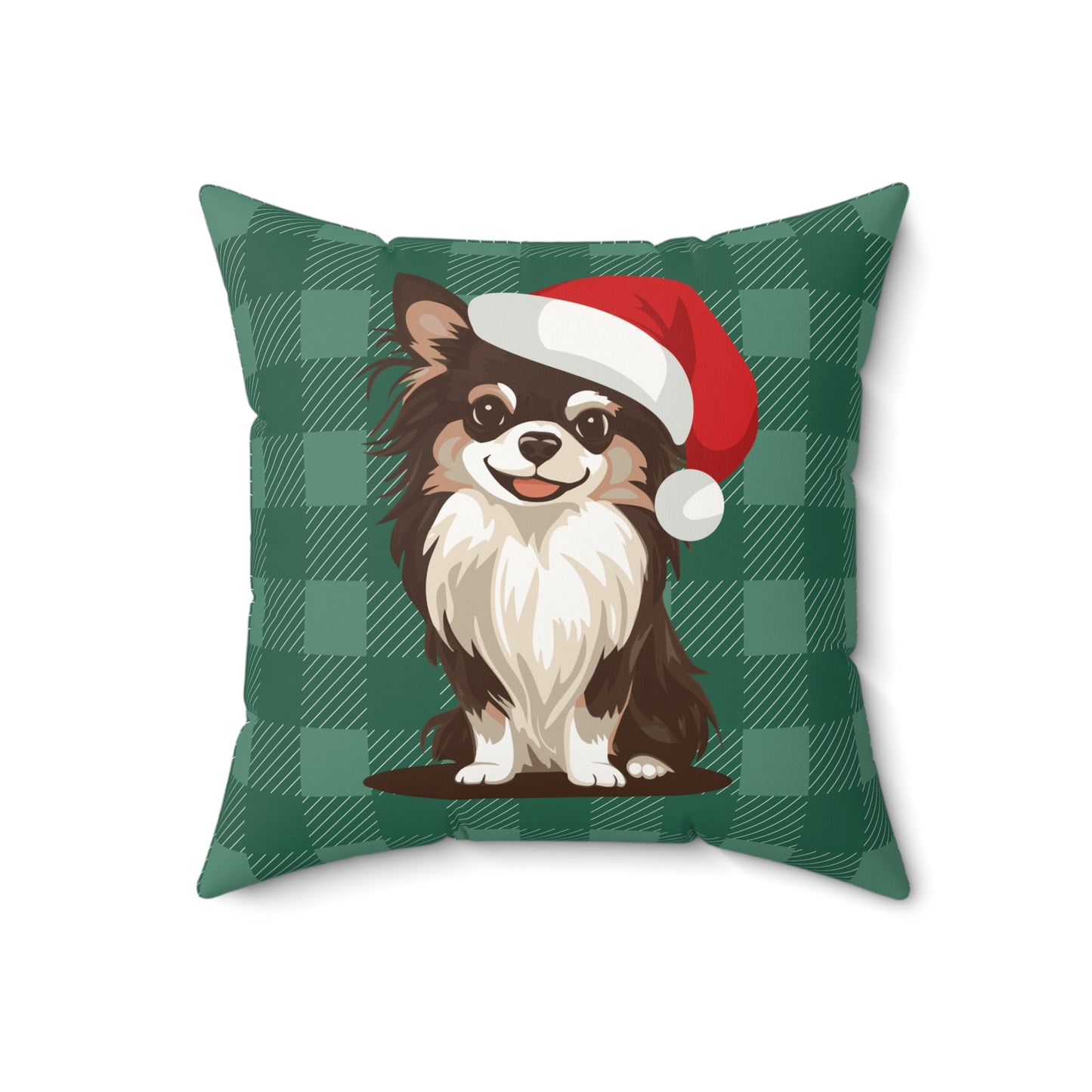Christmas Dogs Throw Pillow, Long Haired Chihuahua Dog Holiday Home Decor, Faux Suede Plaid Cushion Pillows, Xmas Decorations