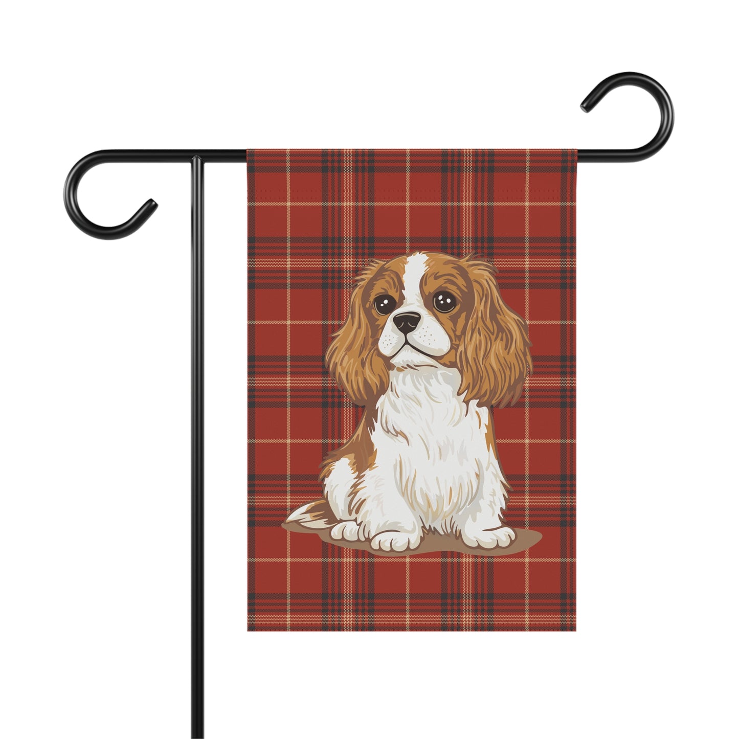 Blenheim Cavalier King Charles Spaniel Red Tartan Plaid Outdoor Garden Banner Flag, Christmas Holiday Yard Decorations