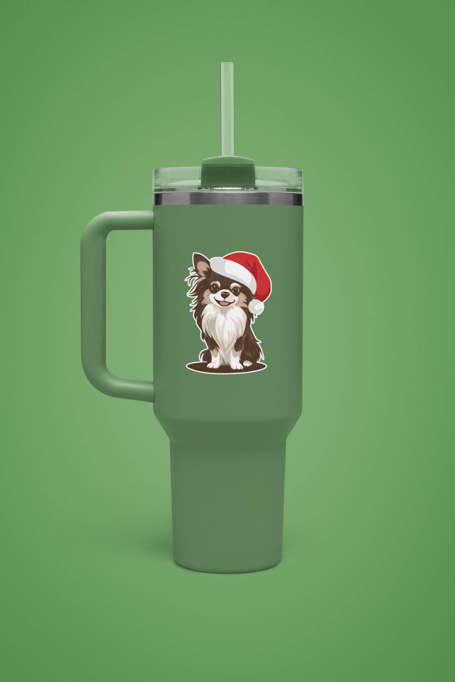 3" Christmas Long Haired Chihuahua Sticker - Santa Chihuahuas Dog Holiday Decal Stickers