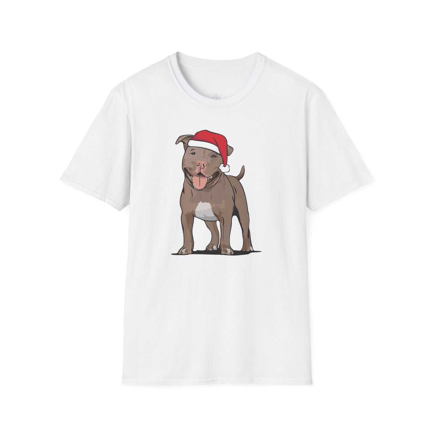 Santa Pitbull Dog Christmas Tee, Holiday Brown Pit Bull Terrier Dogs Pet Lover T-shirt, Family Xmas Shirts, Mens Womens Unisex Tees