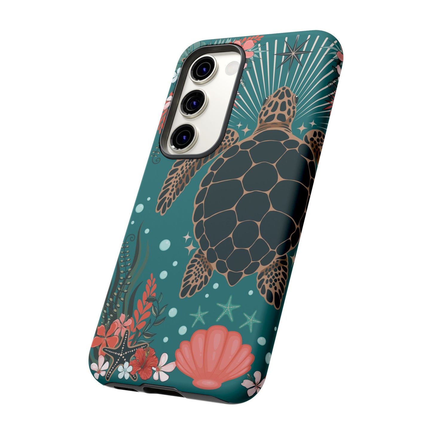 Sea Turtle Illustration Phone Case | Ocean Turtles Coral Floral Pattern Cell Phone Cases - Iphone, Google Pixel, Samsung - Matte Finish