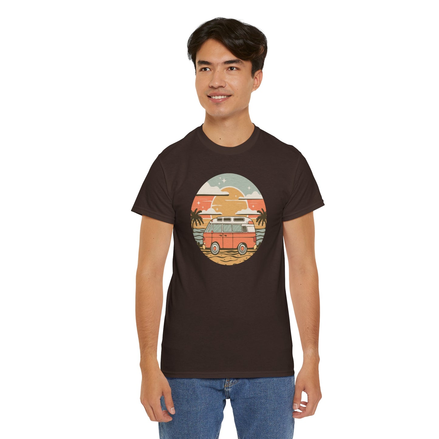 Vintage Van Dreams Nomad Campervan Vanlife Sunset T-shirt Unisex Mens Womens Heavy Cotton Tee