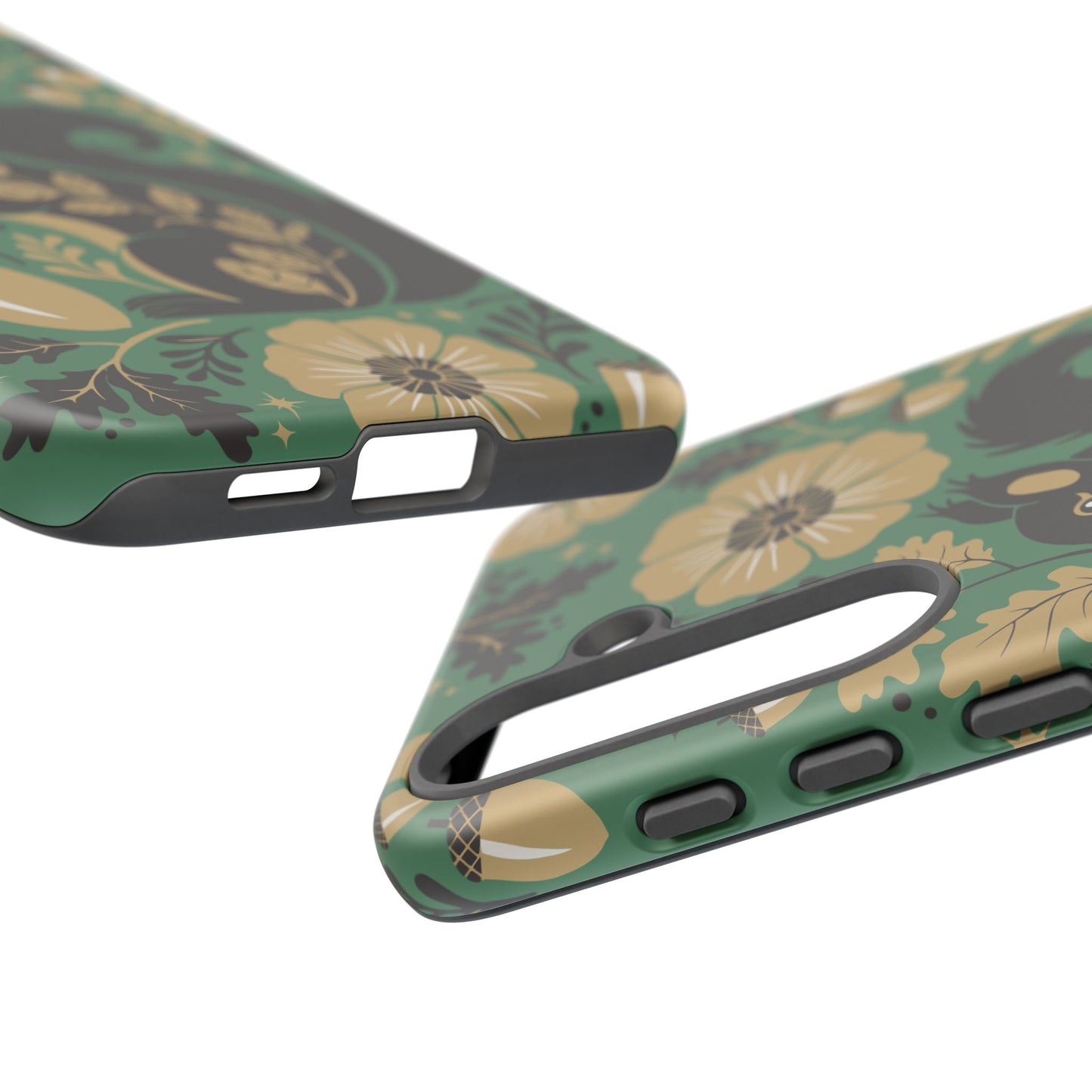 Green Squirrel Floral Pattern Cell Phone Case | Botanical Folk Art Acorn Leaves Design, Iphone Google Pixel Samsung Cases Matte Finish