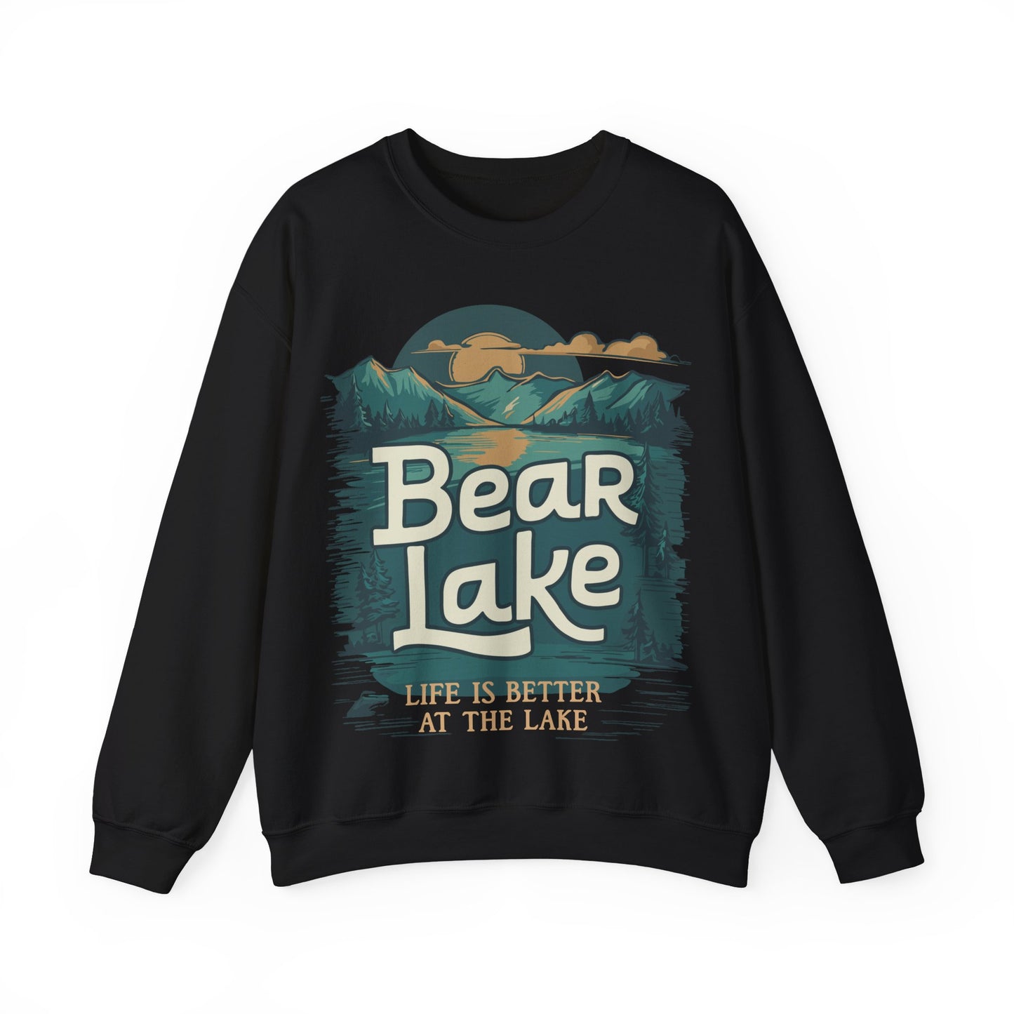 Bear Lake Scenic Mountain View Crewneck Sweatshirt with Utah Idaho Vacation Destination, Mens Womens Pullover Sweatshirts