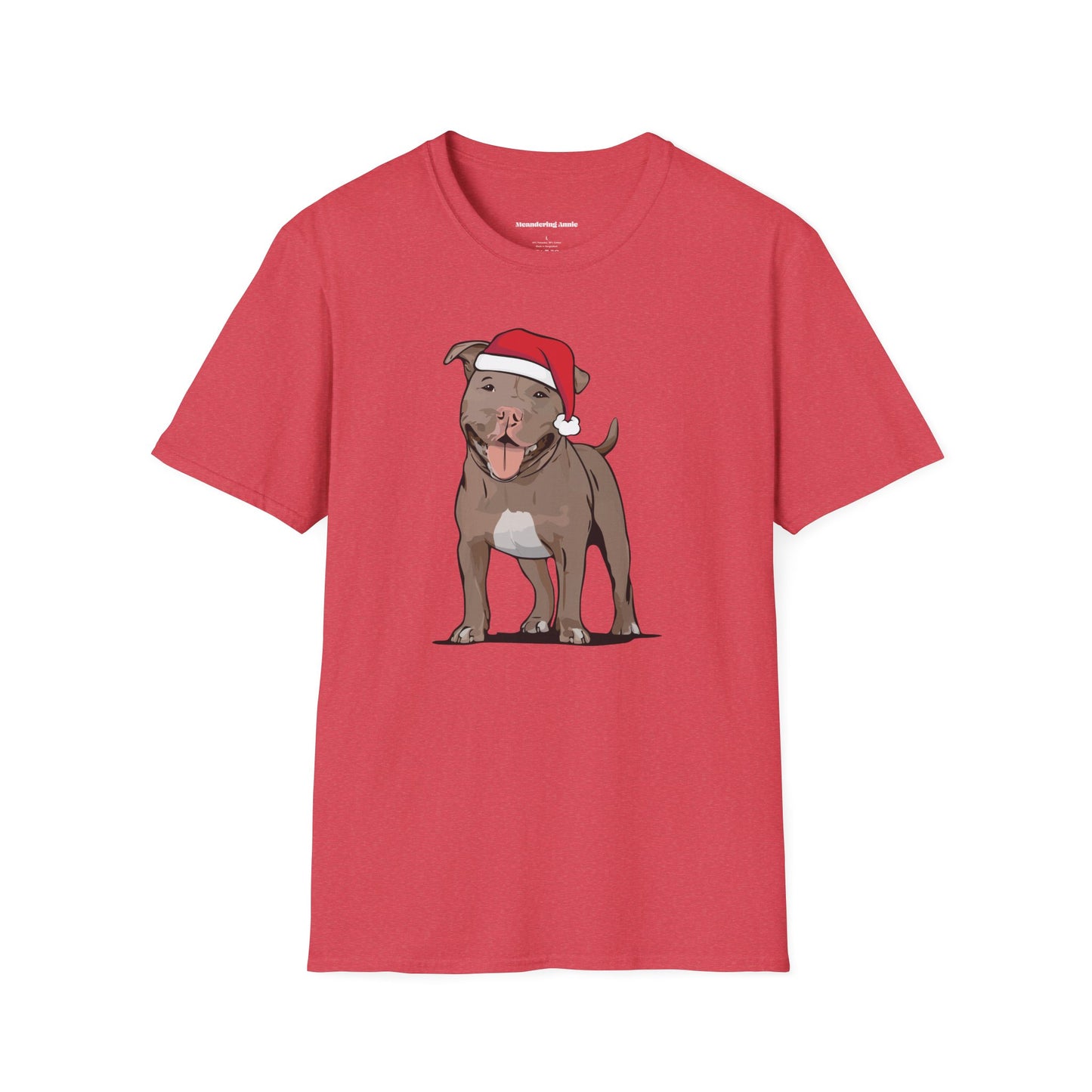 Santa Pitbull Dog Christmas Tee, Holiday Brown Pit Bull Terrier Dogs Pet Lover T-shirt, Family Xmas Shirts, Mens Womens Unisex Tees