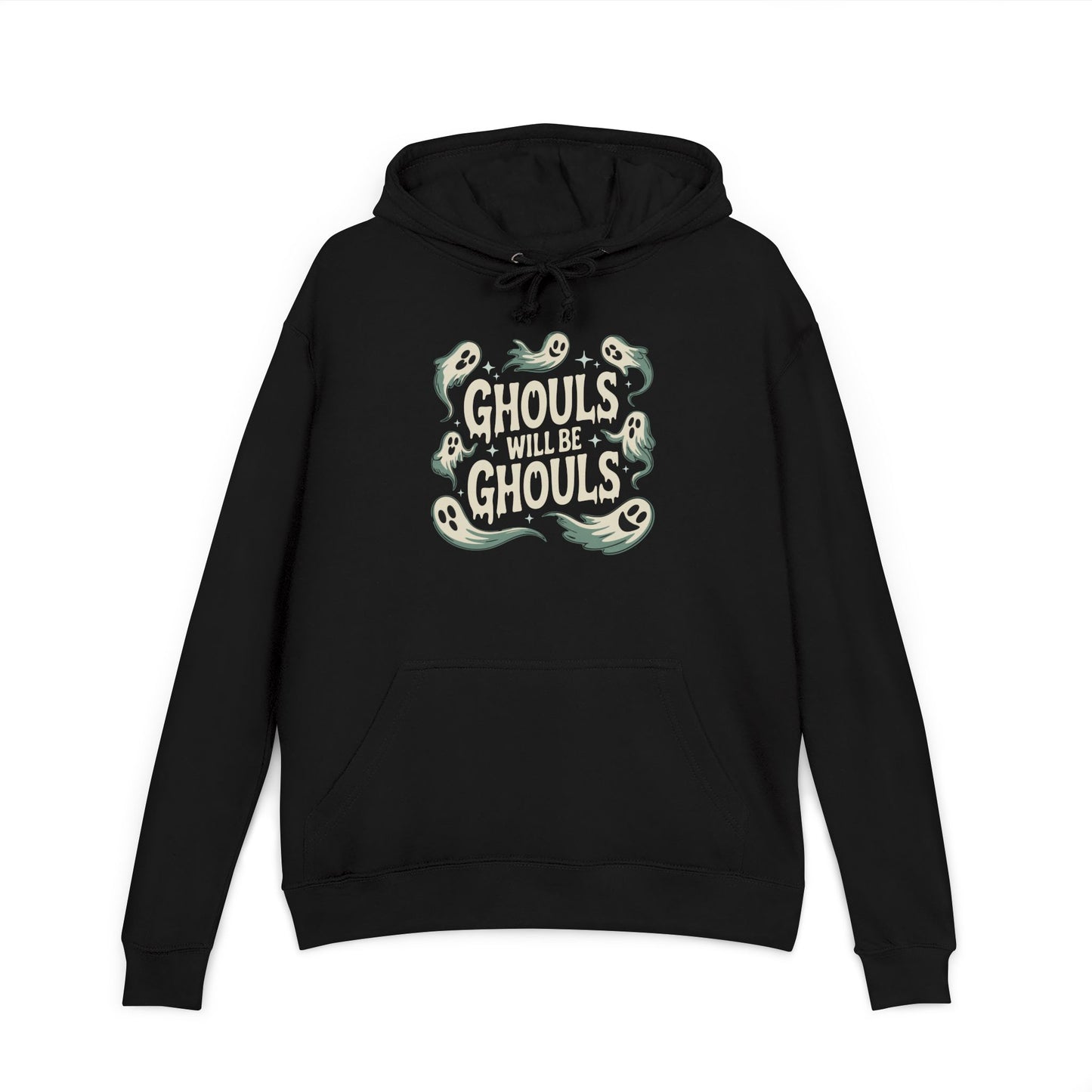 Ghouls will be Ghouls Halloween Ghost Pullover Hoodie, Spooky French Terry Hooded Sweatshirt, Goth Black Ghost Design Halloween Hoodies