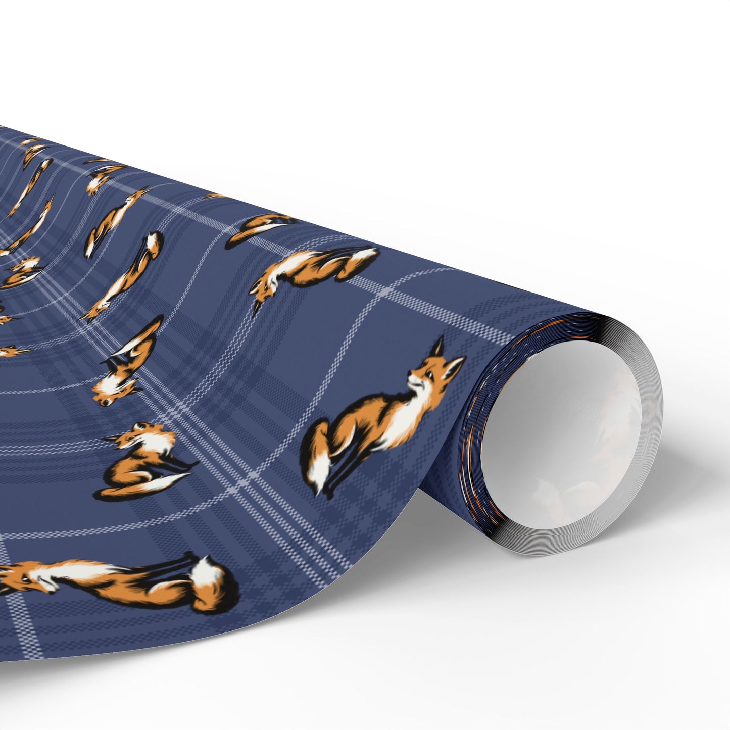 Fox Pattern Wrapping Paper, Foxes Blue Plaid Gift Wrap Roll, Woodland Animal Holiday, Birthday, Christmas, Anniversary Matte Finish