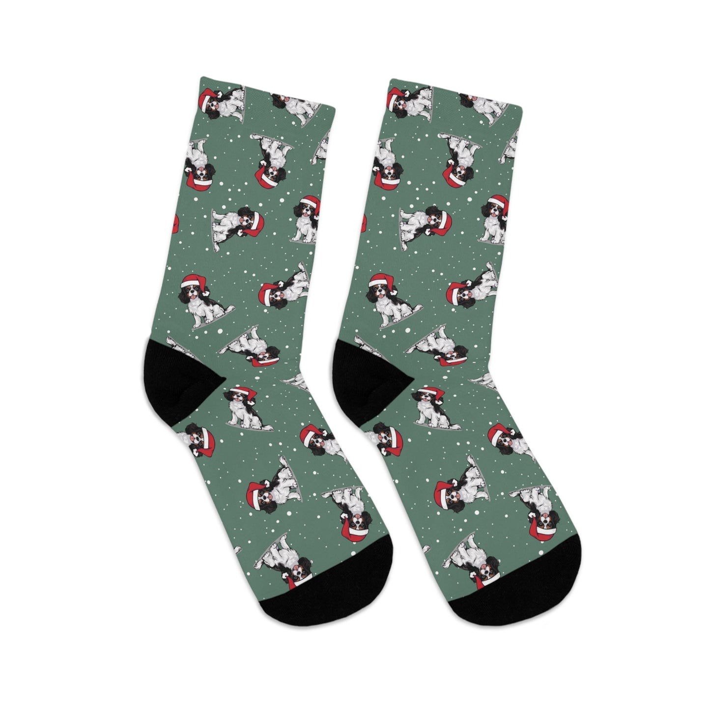 Christmas Cavalier King Charles Spaniel Dog Socks, Festive Holiday Xmas Santa Dogs Socks One Size Adult Mens Womens