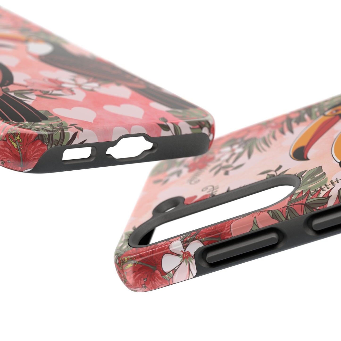 Toucan Tropical Love Birds Phone Case | Tropic Toucans Floral Hearts Art Cell Phone Cases