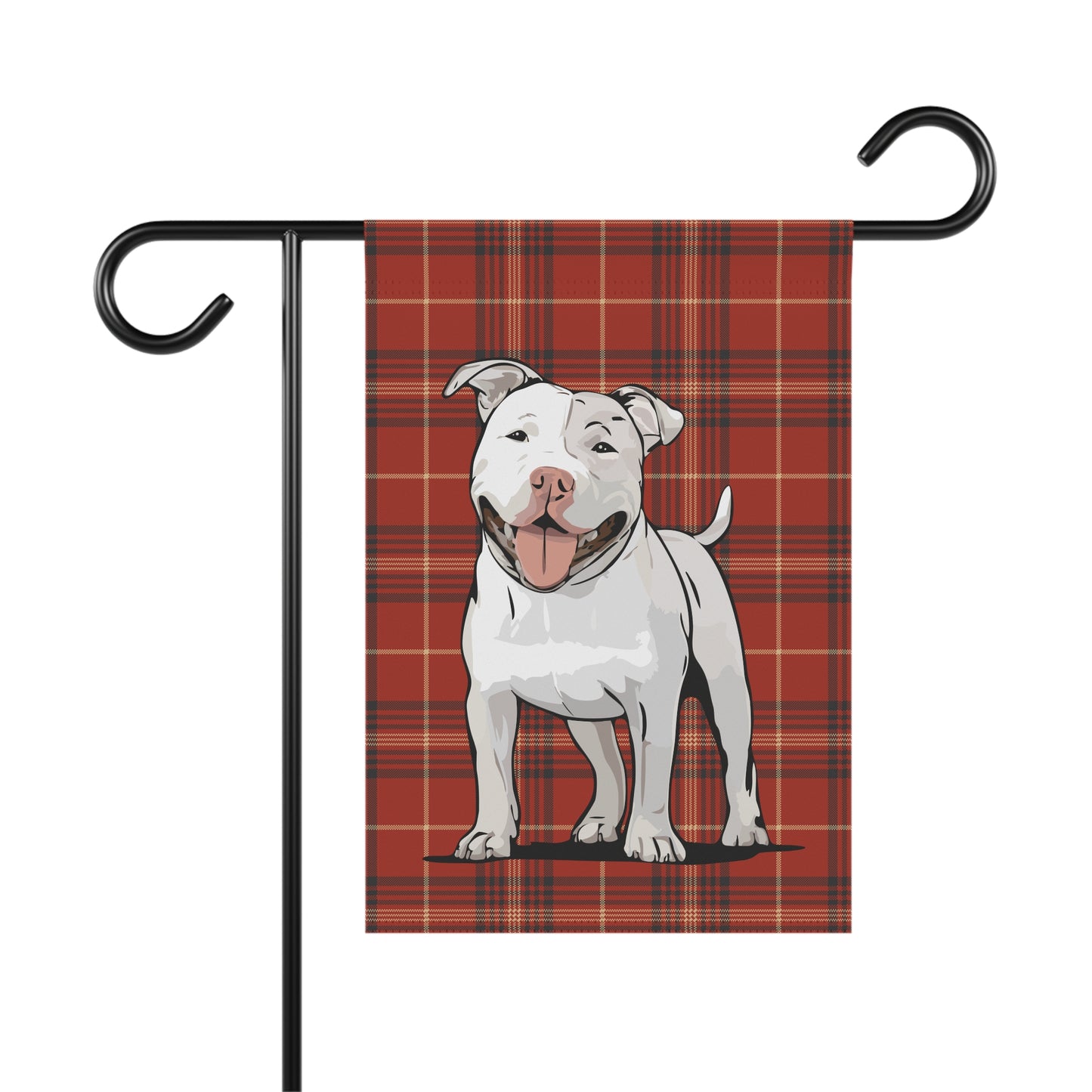 White Pit Bull Terrier Dog Red Plaid Outdoor Garden Banner Flag, Pitbull Christmas Holiday Yard Decorations
