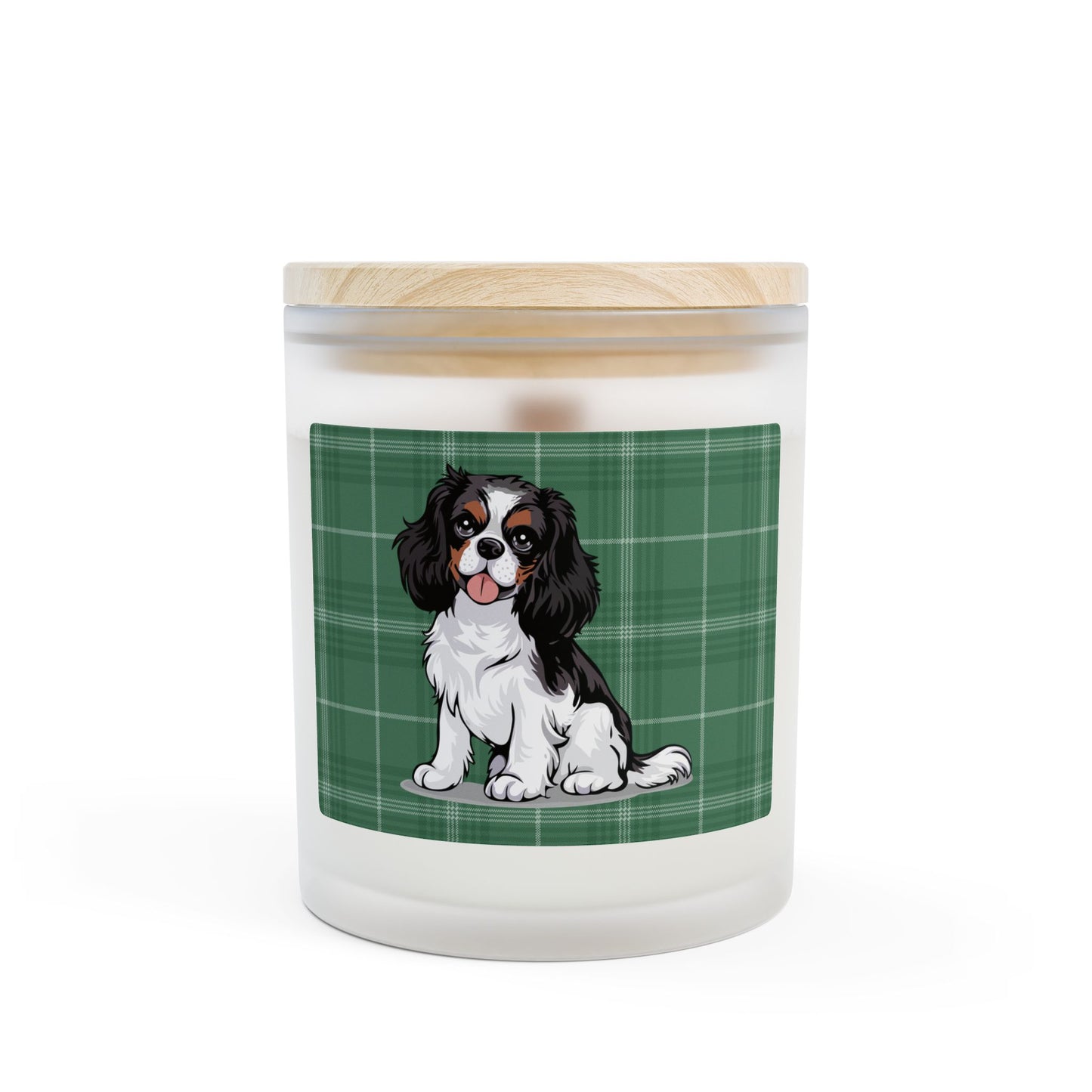 Tricolor Cavalier King Charles Spaniel Dog Frosted Glass Candle, Holiday Christmas Candles Pet Memorial Gifts