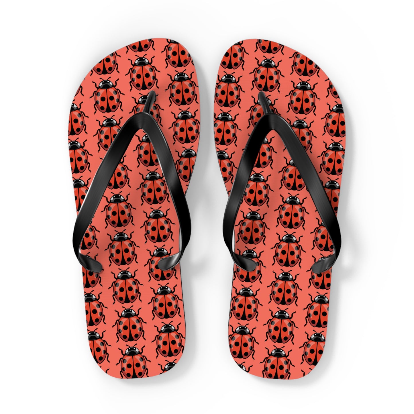 Ladybug Pattern Flip Flops | Red Insect Bug Print Summer Sandals, Ladybugs Beach Pool Footwear