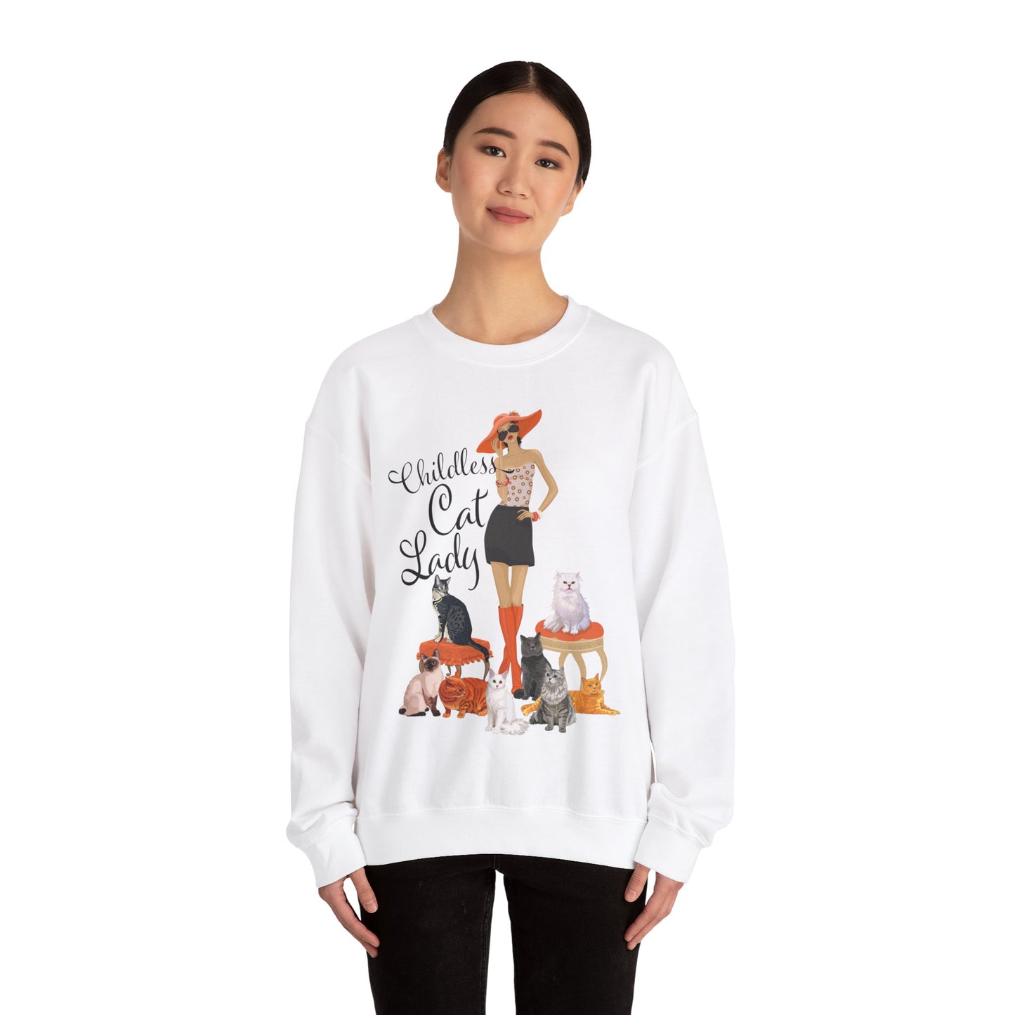 Childless Cat Lady Heavy Blend Crewneck Sweatshirt Crazy Cat Ladies Cat Mom Sweater