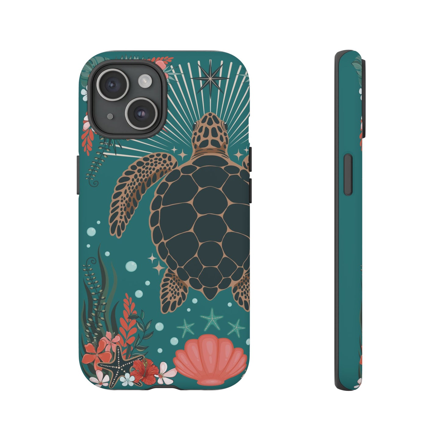 Sea Turtle Illustration Phone Case | Ocean Turtles Coral Floral Pattern Cell Phone Cases - Iphone, Google Pixel, Samsung - Matte Finish