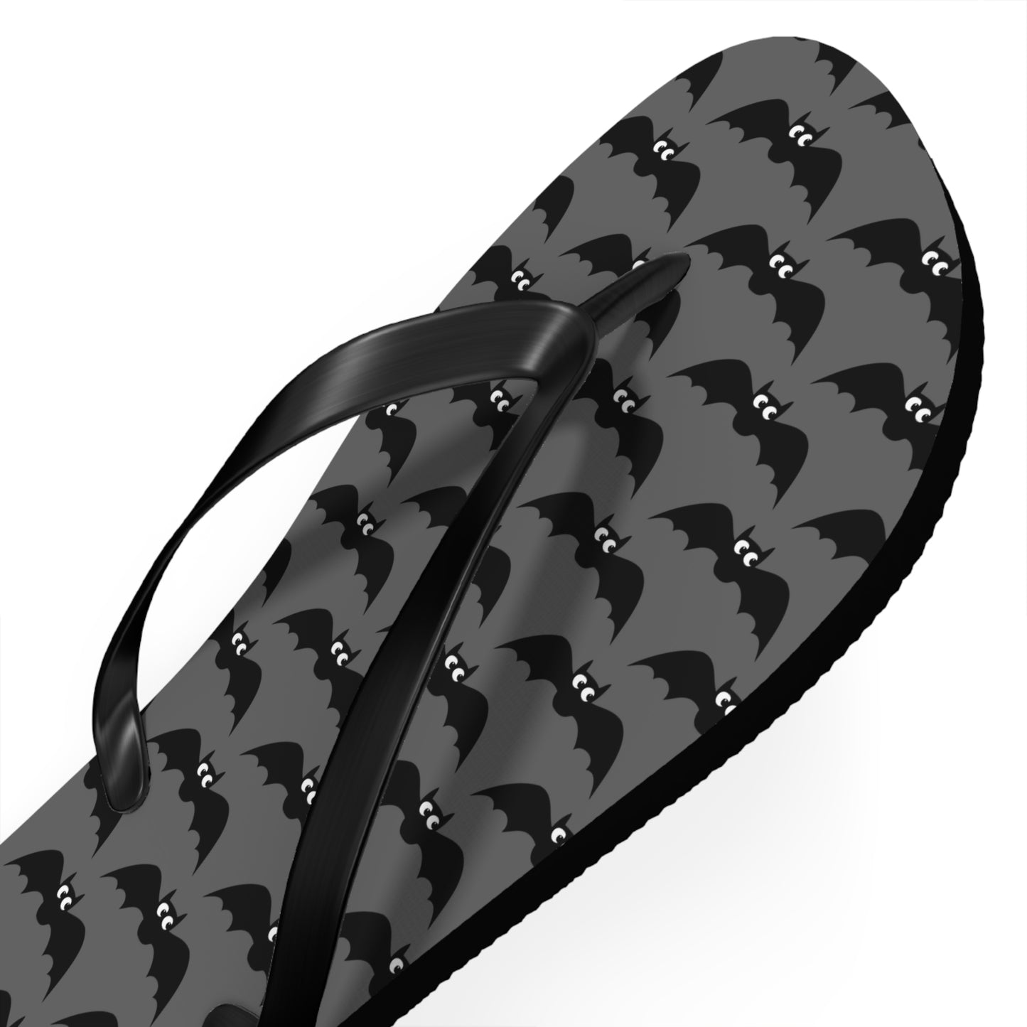 Bat Pattern Flip Flops | Black & Gray Goth Halloween Bats Print Sandals, Gothic Beach Pool Summer Footwear