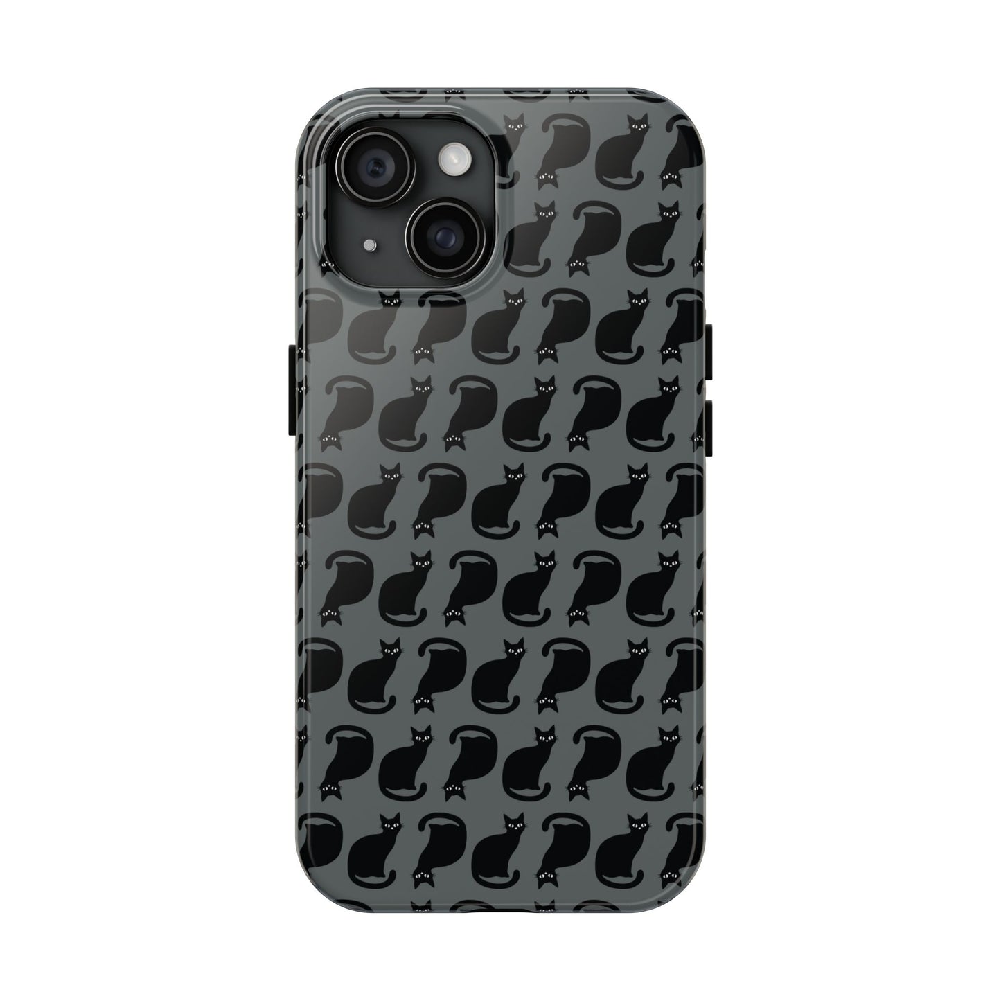 Black Cat Silhouette Pattern Cell Phone Case, Dark Gray Goth Kitty Tough Phone Case