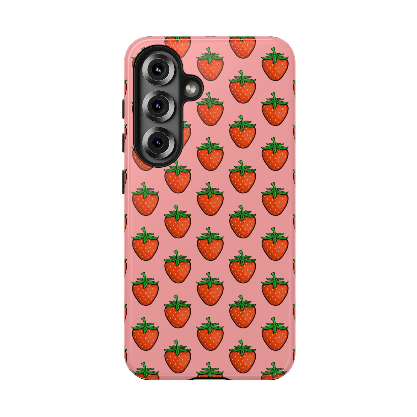 Strawberry Pattern Tough Phone Case, Cute Pink Berry Fruit Strawberries Design Cell Phone Cases